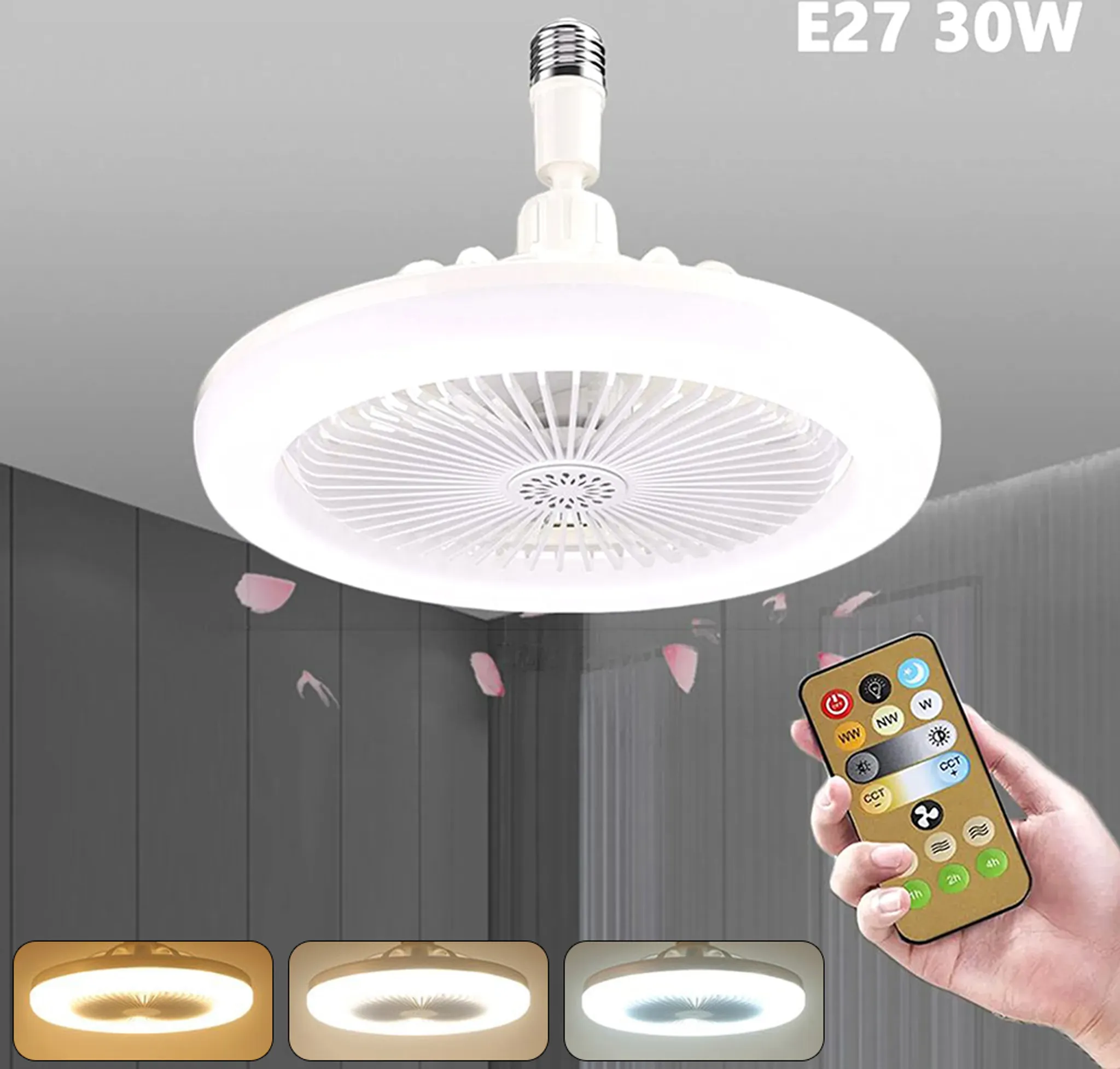 LEDUNI Ventilatore da soffitto con lampadine LED E27 21 W motore DC 9 W + luce