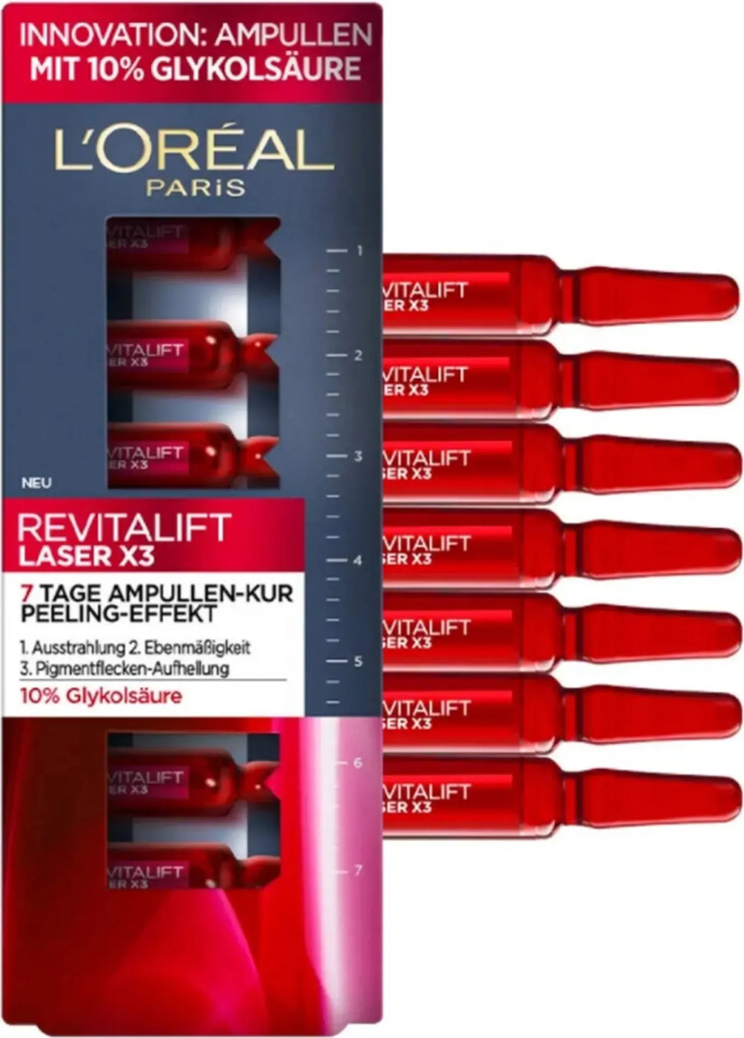 L’Oreal Paris Revitalift Laser X3 7-Tage-Ampullen – Mit 10% Glykolsäure Für Glattere, Strahlende Haut