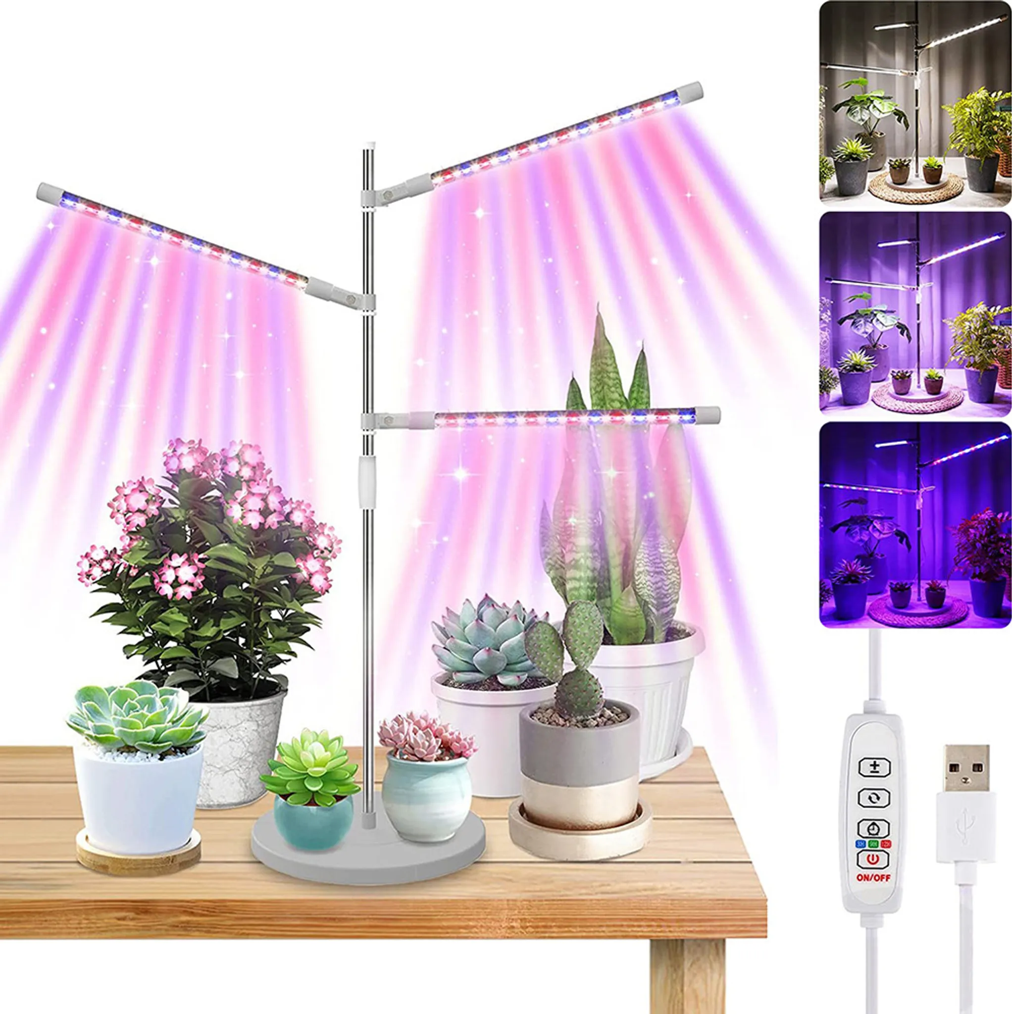 Eisaro Pflanzenlampe LED – 2 Köpfe, Vollspektrum, Zeitschaltuhr, 360° Verstellbar, Für Zimmerpflanzen