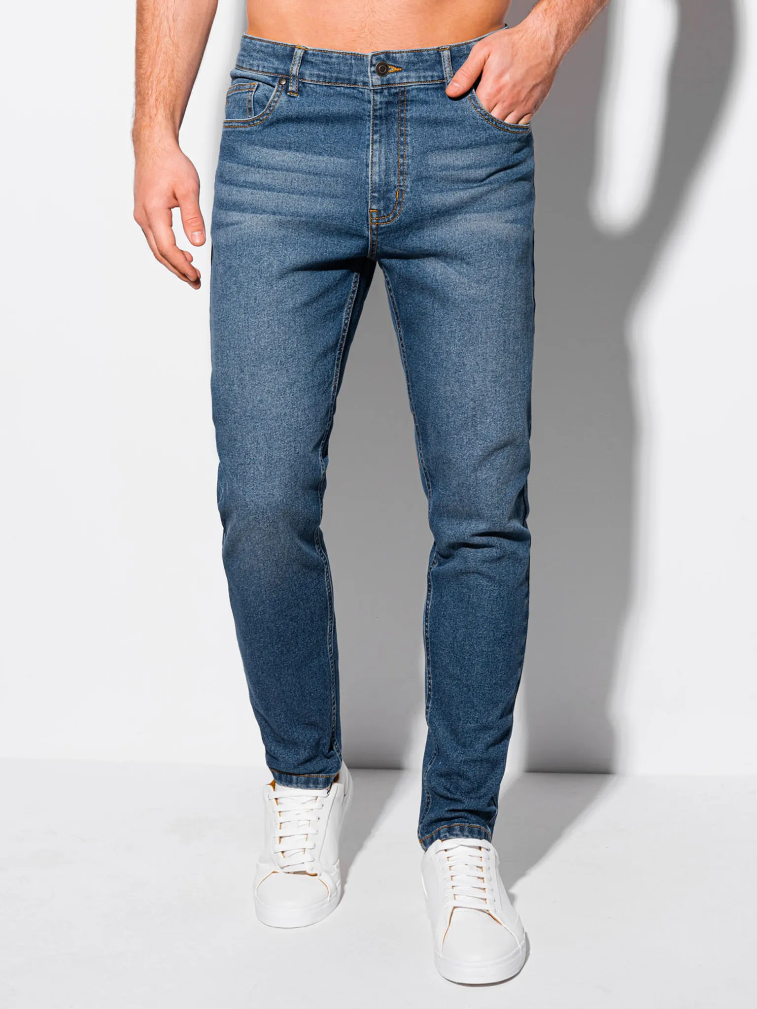 Edoti - Herren P1115 Slim Fit Raw Jeans BLUE