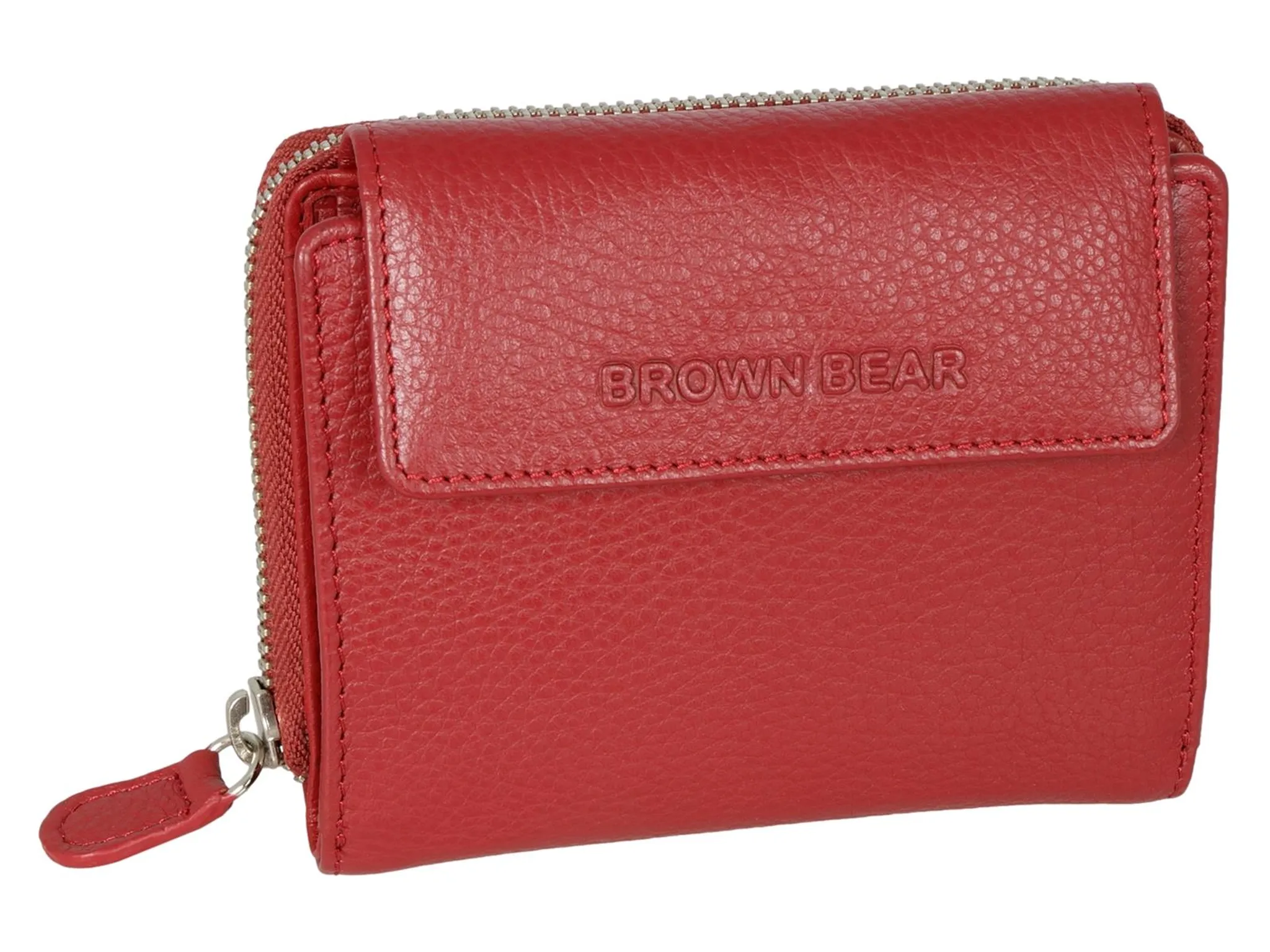 Brown Bear hochformatige Narbung aus mit Rot Echtleder mit Überschlag, Damen-Geldbörse