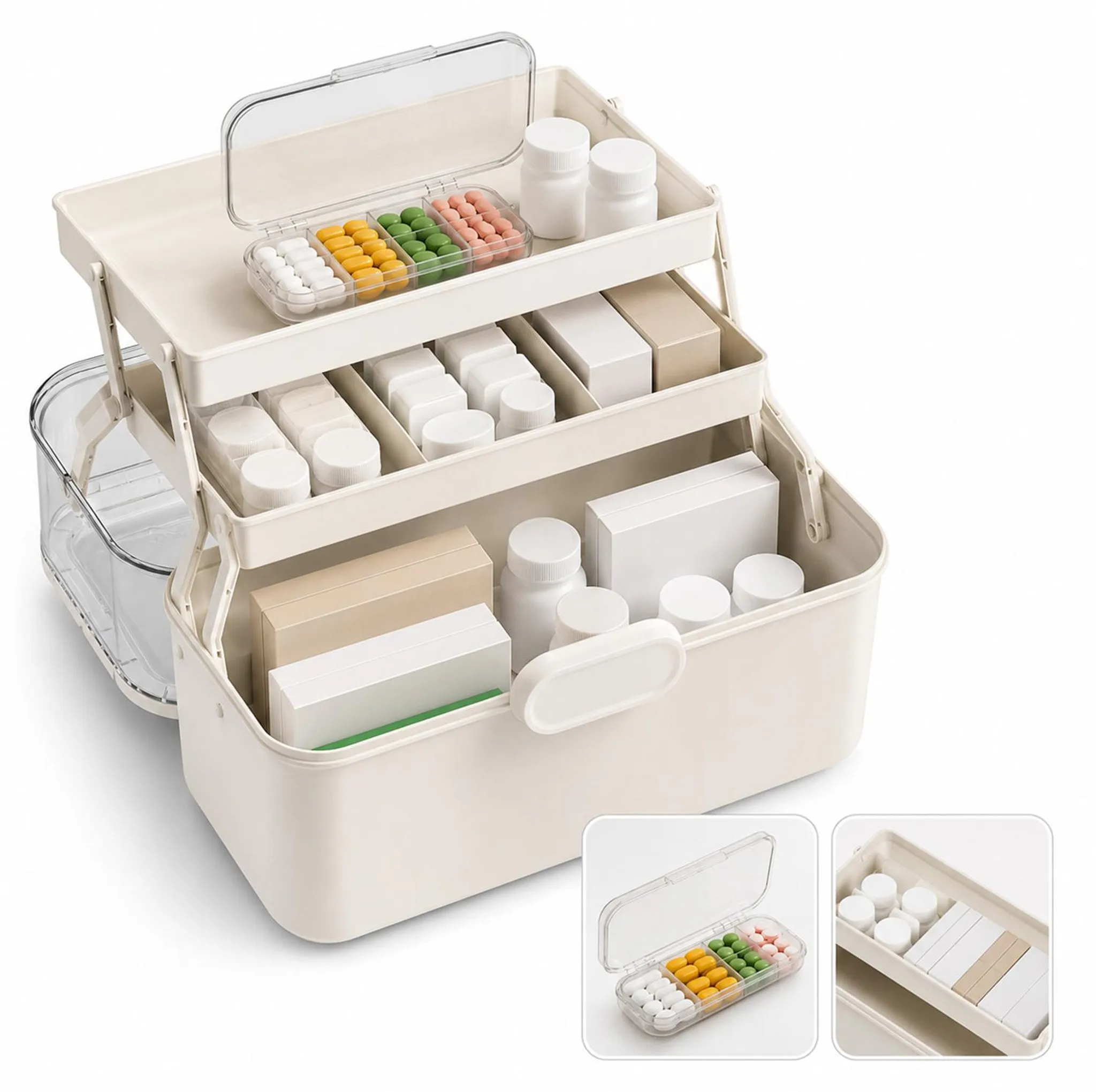 Medikamentenbox Organizer 3 Ebenen, große Erste Hilfe Box