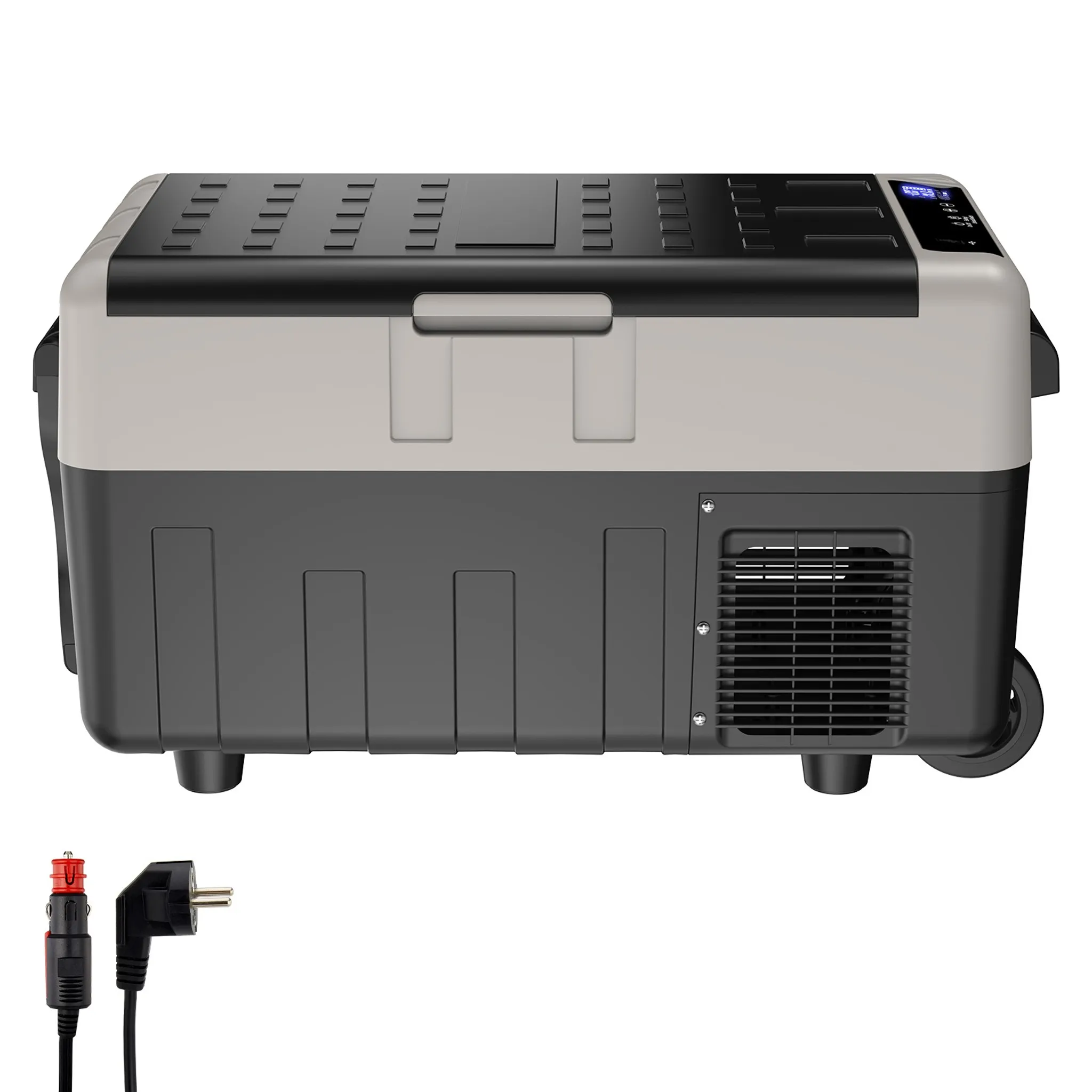 EUGAD Kühlbox mit Rollen Trolleygriff 30 L 12V/24V/100-240V Grau+Schwarz