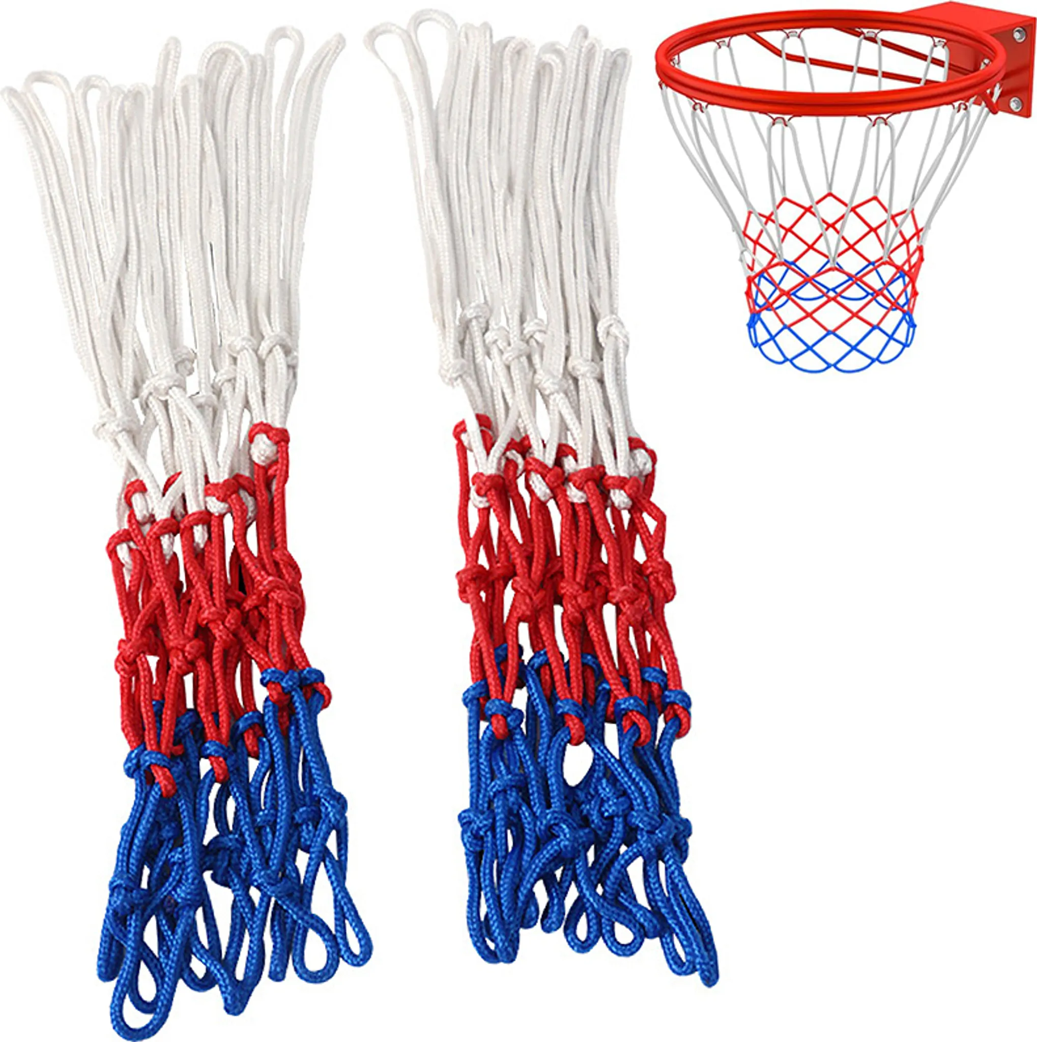 Robustes Basketballnetz Aus Nylon 6 Mm – Geknotet, Weiß, Nach DIN EN 1270, Für Korberneuerung