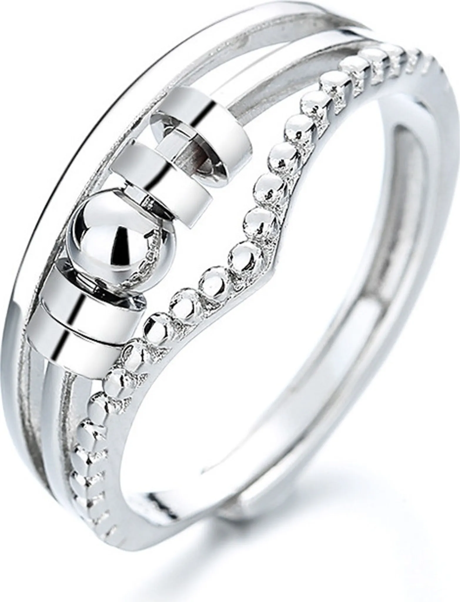 PABBEU Anti-Stress Ring Silber 925 - Verstellbar Mit Zirkonia | Fidget Ring Gegen Angst