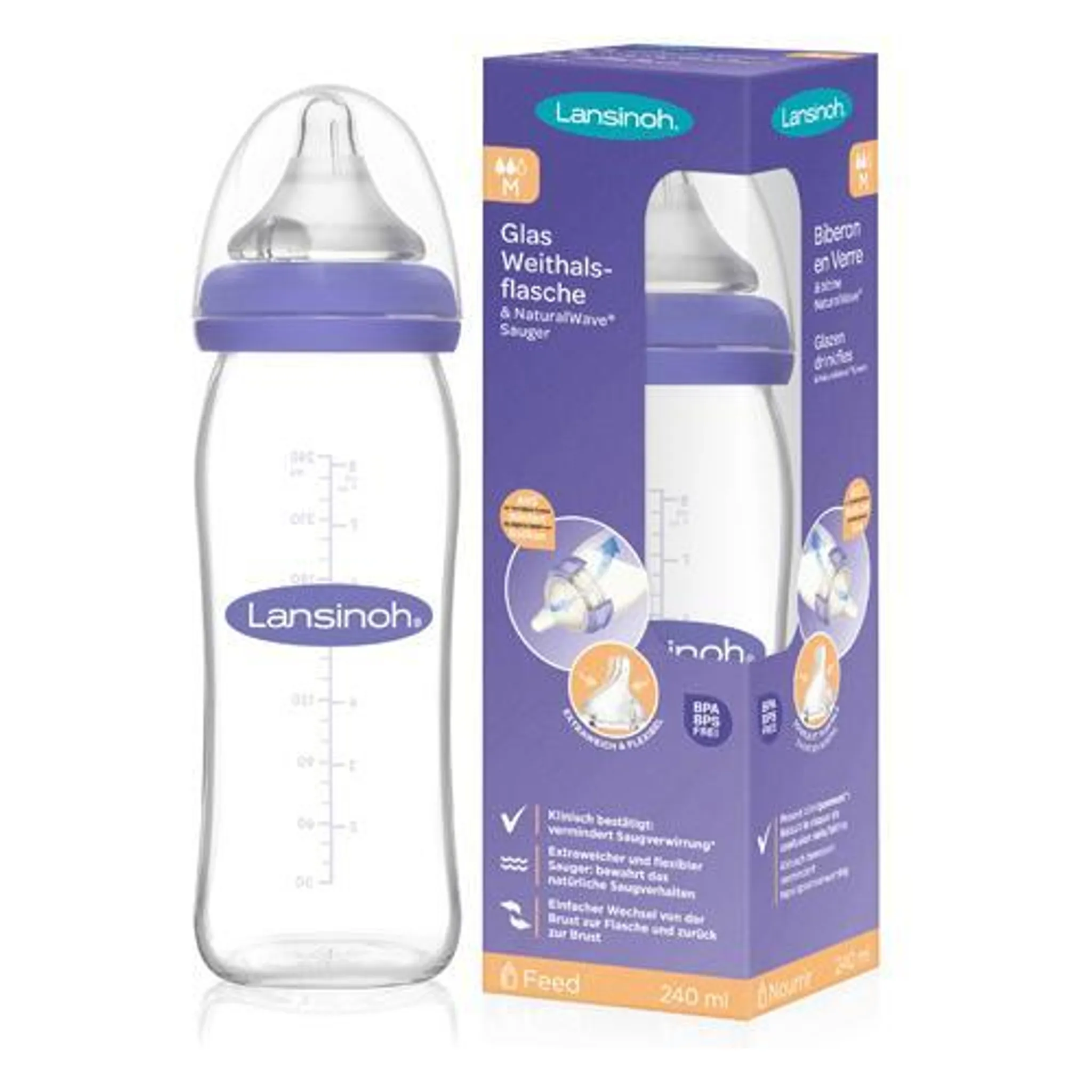 Glazen fles 160 ml - Lansinoh/ biberon en verre Lansinoh