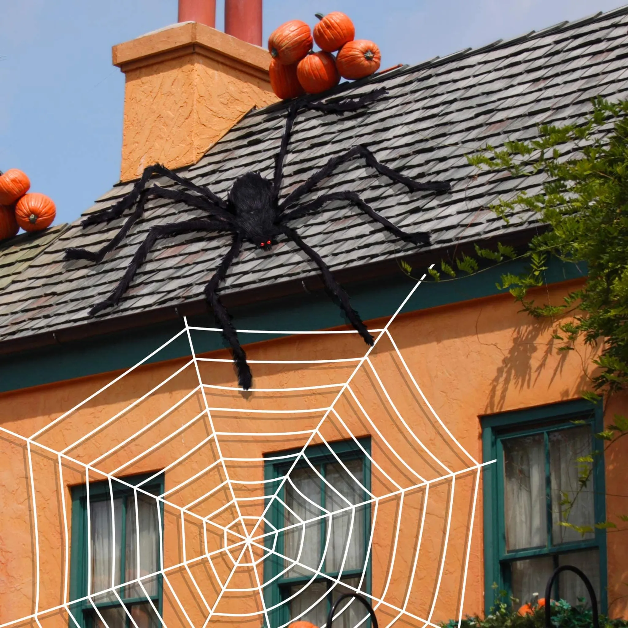 Riesiges Halloween Spinnennetz ca 3,58m Durchmesser für Horror Spinne 