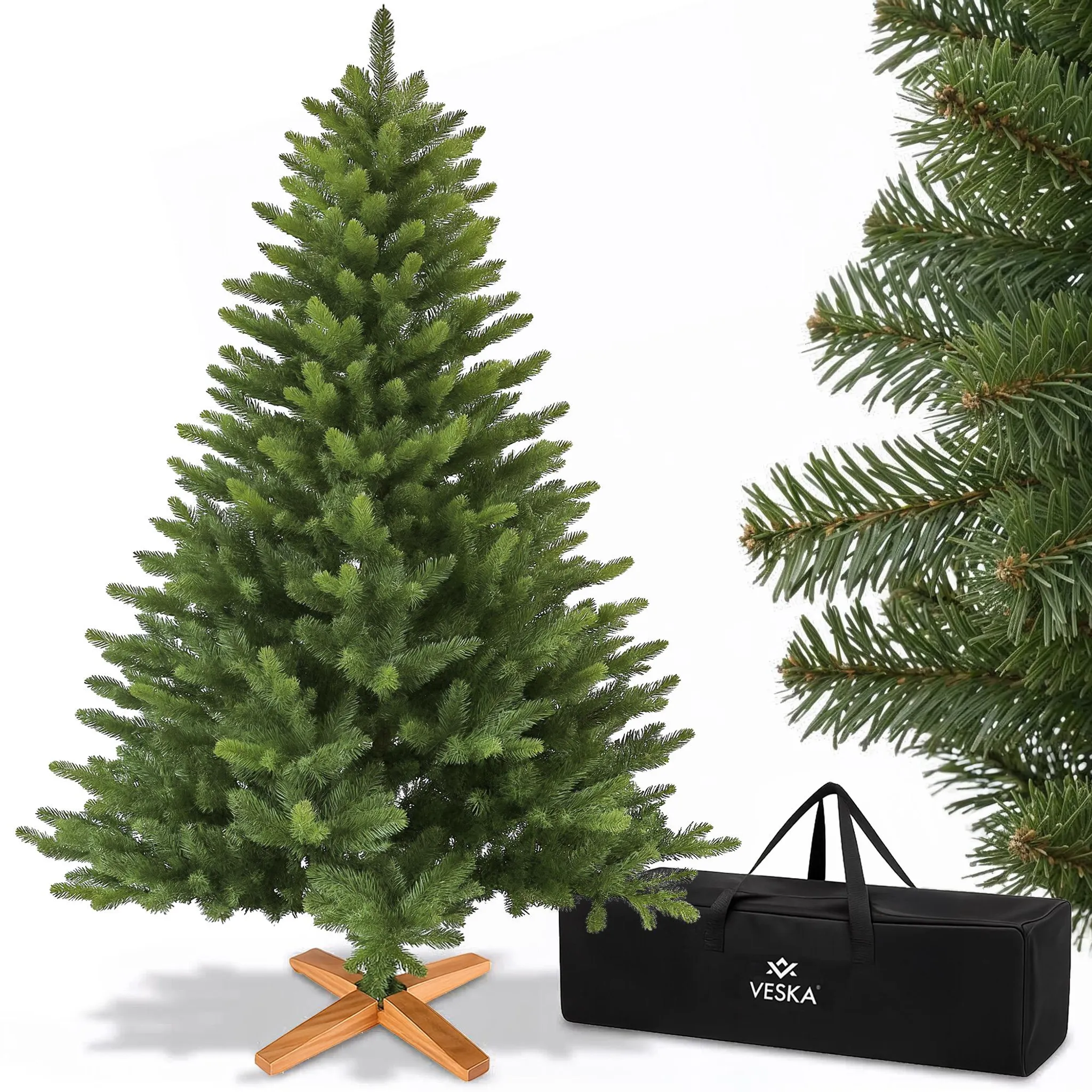 Huracan Premium Knstlicher Weihnachtsbaum 210cm Mit Holzfu & Schnee -  Dichter Tannenbaum Mit Aufbewahrungstasche