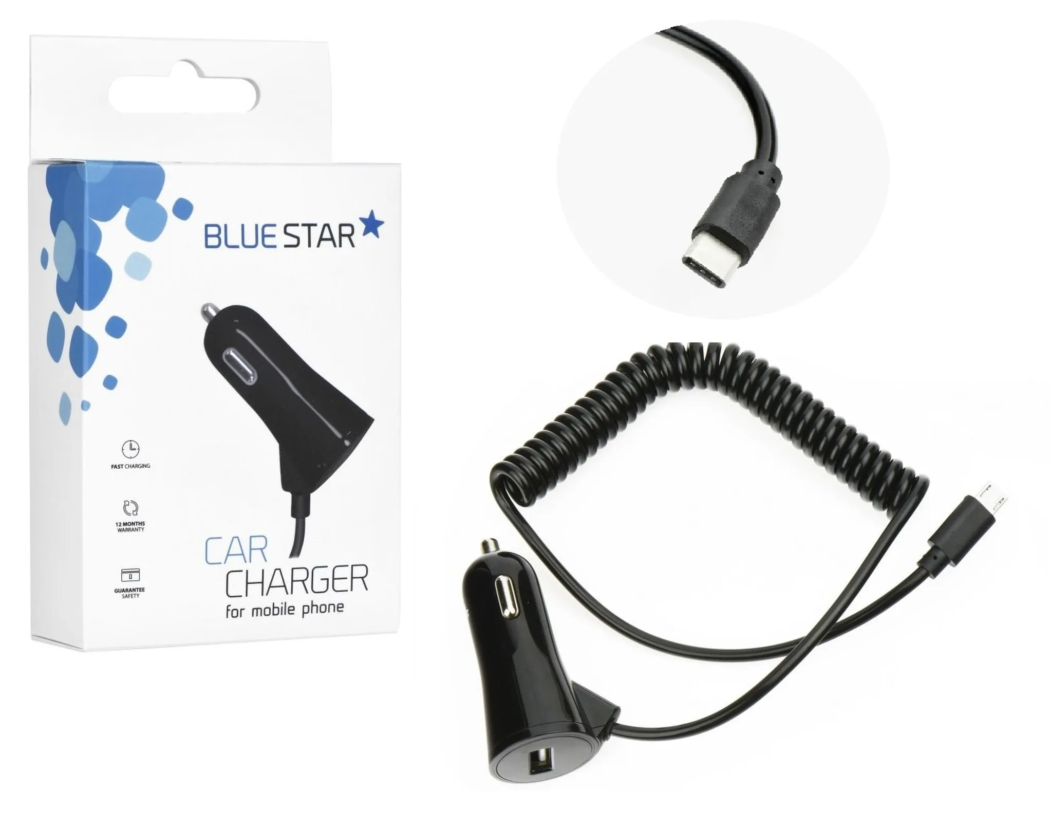 Blue Star KFZ Ladegerät Typ-C + extra USB