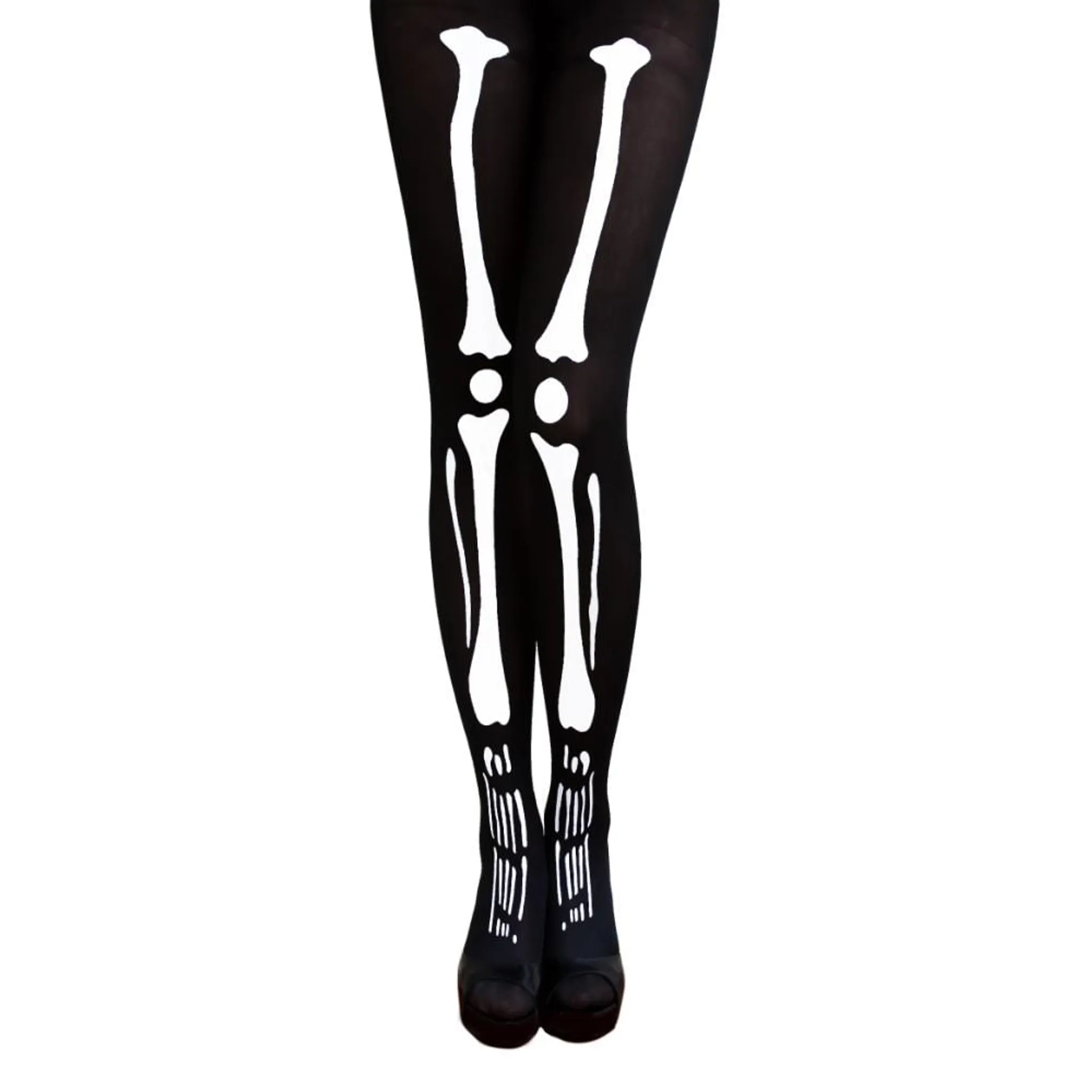 Oblique Unique Skelett Strumpfhose Knochen Halloween Kostüm - schwarz weiss