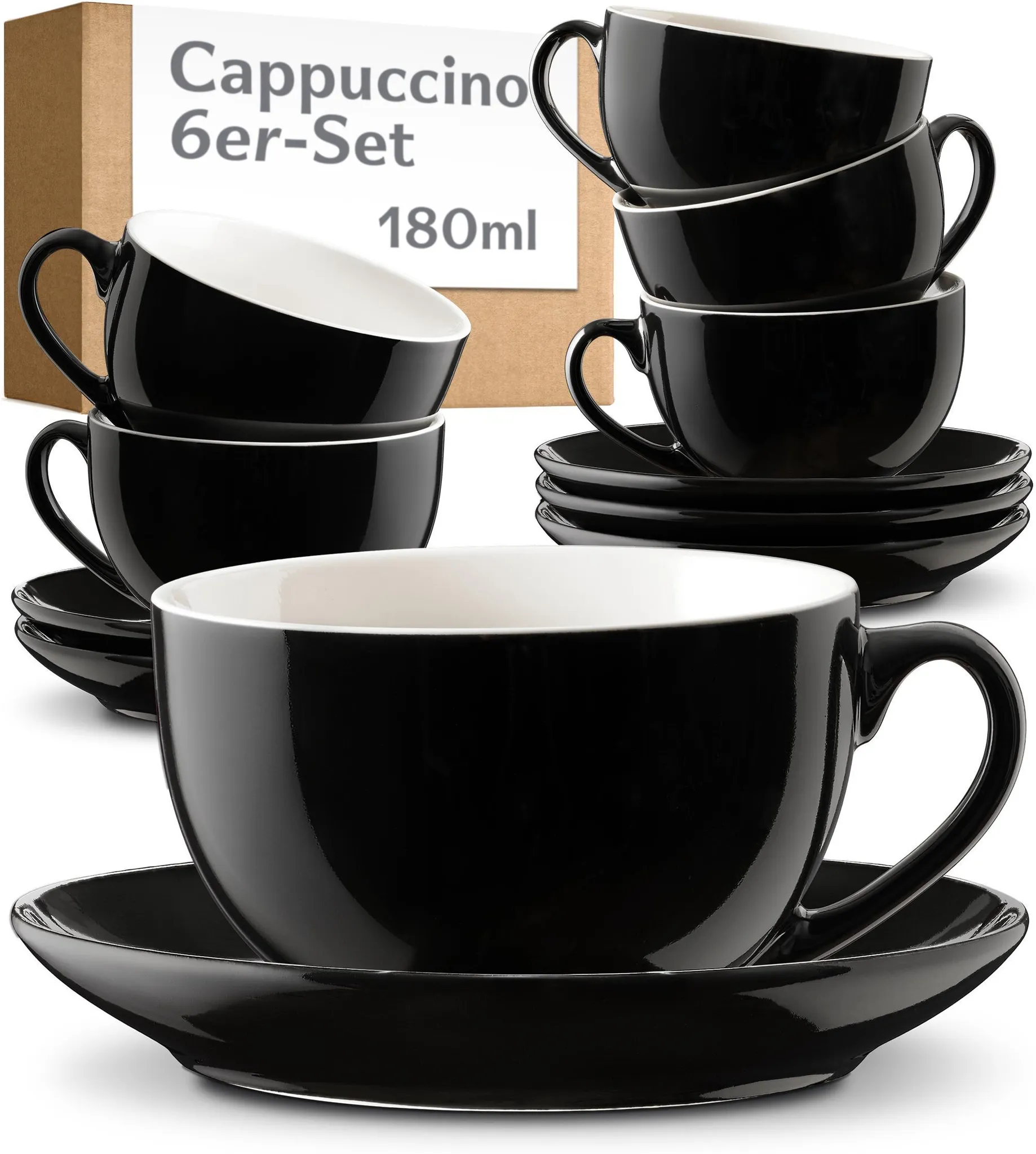 Cosumy Cappuccino Tassen Set 6er mit Untertassen –