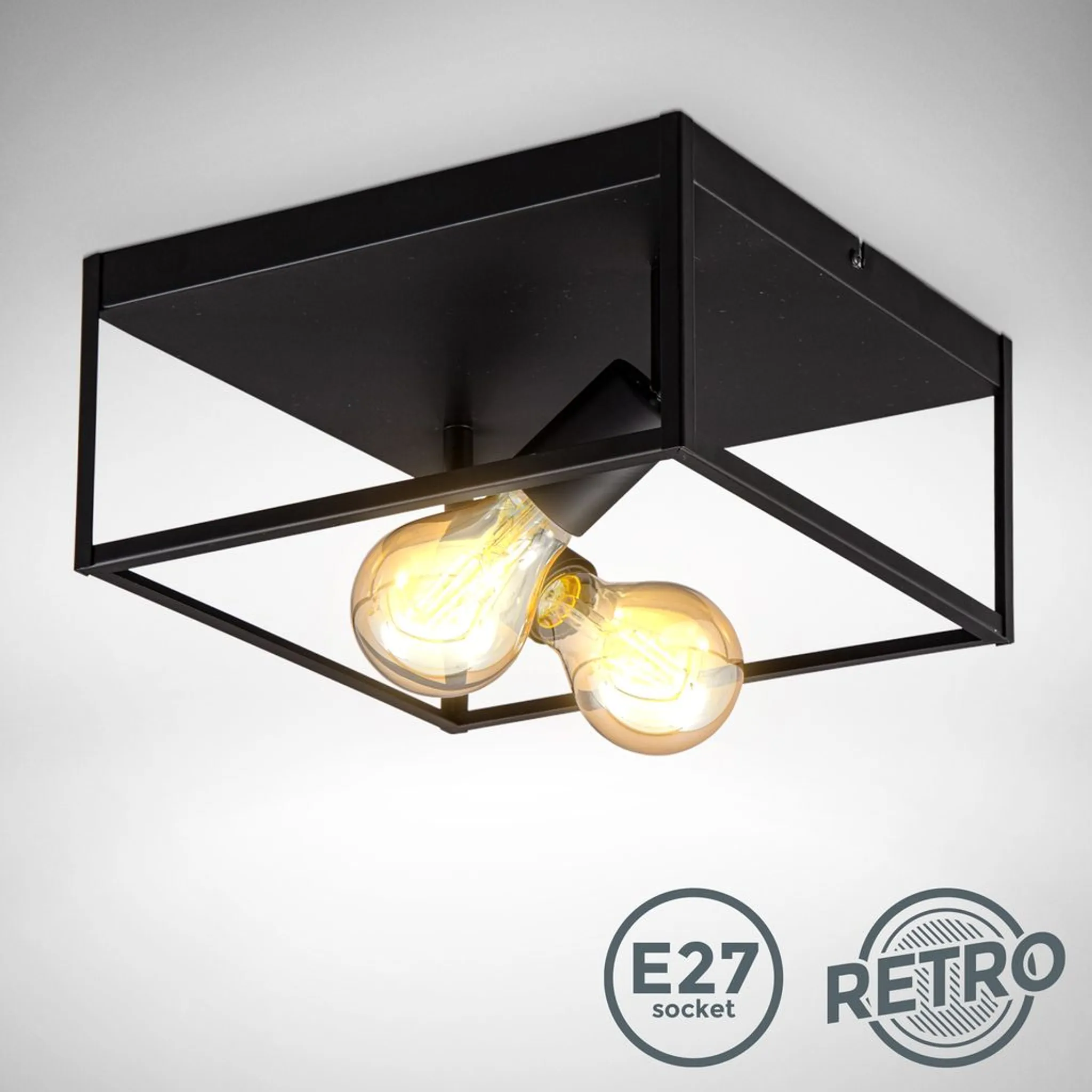 Deckenleuchte Vintage Draht schwarz Retro Metall Industrie Deckenlampe E27 Käfig