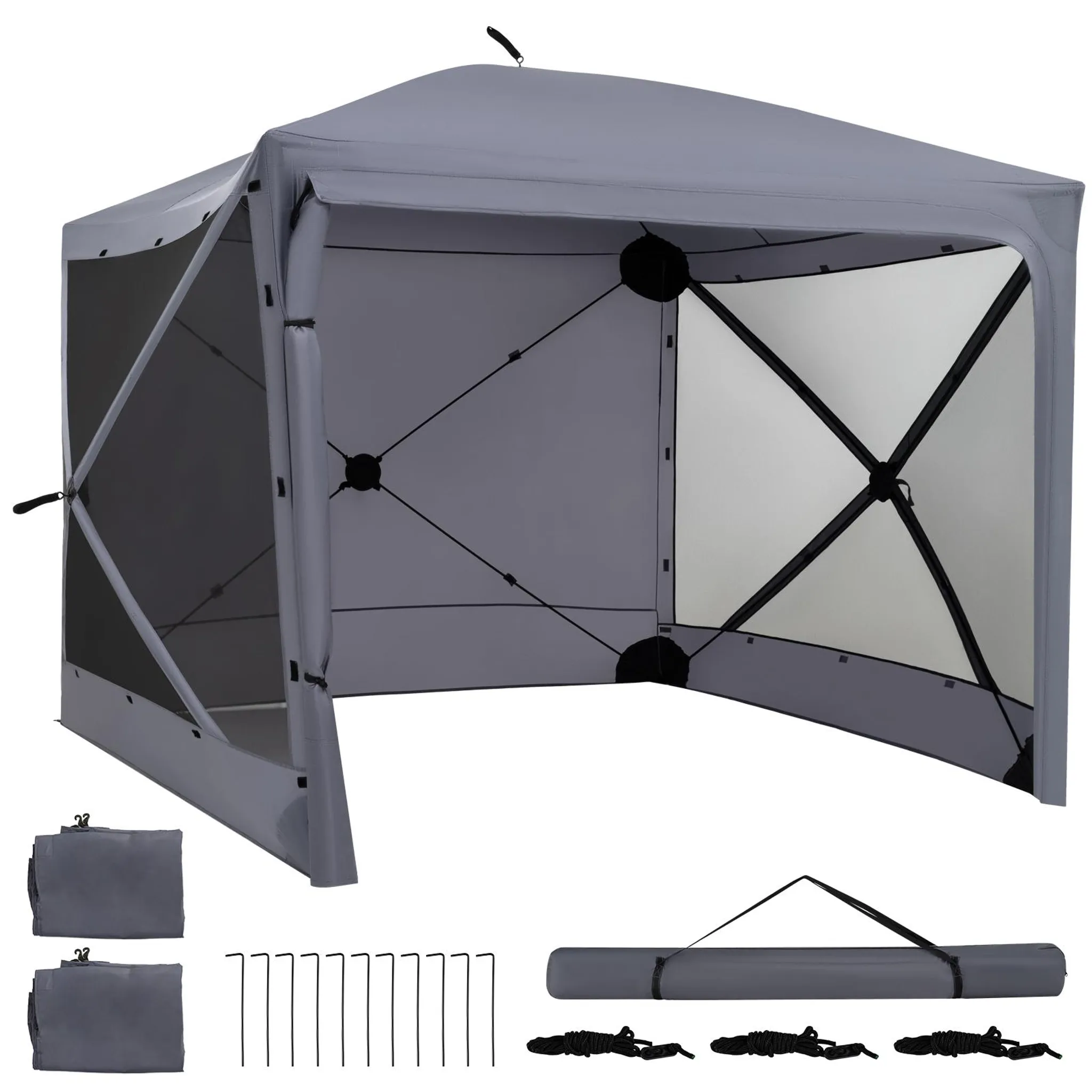 COSTWAY Pavillon 3x3 M Pop-up – Mit Seitenwand, 4 Sandsäcken, UV-Schutz 50+, Wasserdicht – Inkl. Tragetasche, Heringen, Ankern & Windseilen – Weiß, Für Garten & Camping