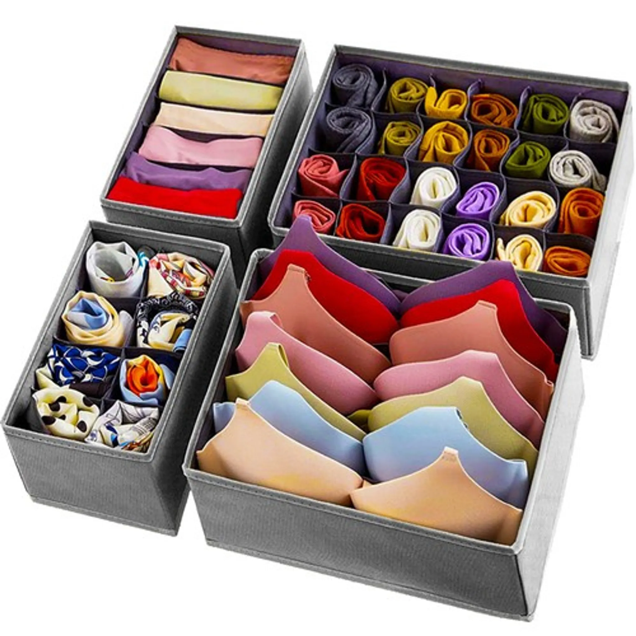 Navaris Aufbewahrungsbox Wäsche Organizer mit 6 Boxen - Stoffboxen in  verschiedenen Größen