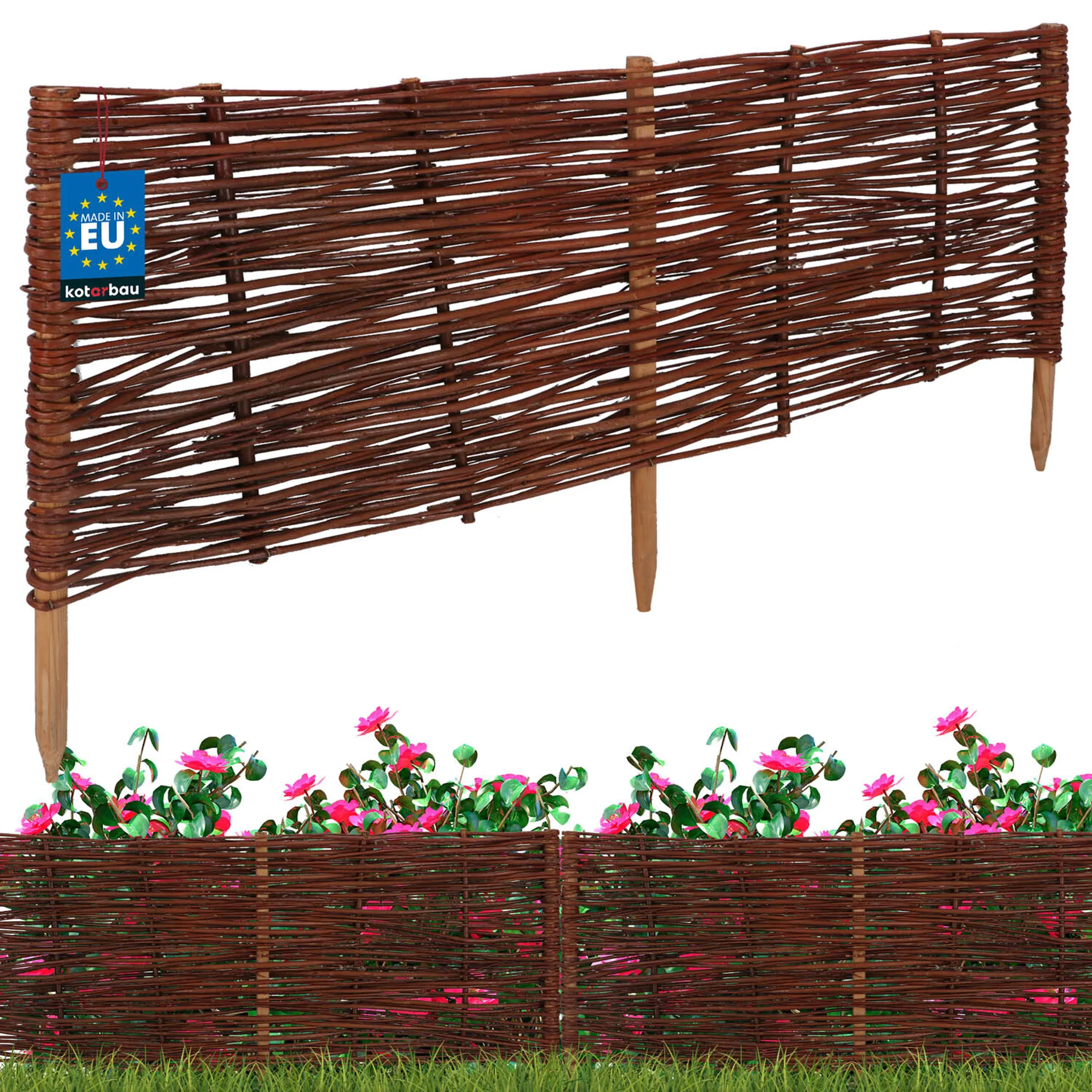 VA-Cerulean Bordo per aiuole, in plastica, 50 m, effetto rattan, per aiuole, palizzate da giardino, recinzione per aiuole, 1 elemento (lunghezza x altezza): 100 x 20 cm, 50 pezzi