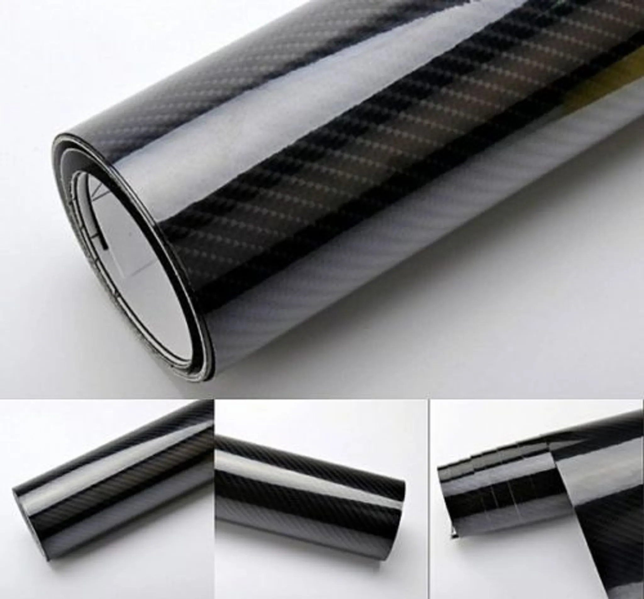 4D HOCHGLANZ Carbonfolie SCHWARZ mit Luftkanal, Carbonimitat, Car Wrapping  3D,5D Musterstück 10x10