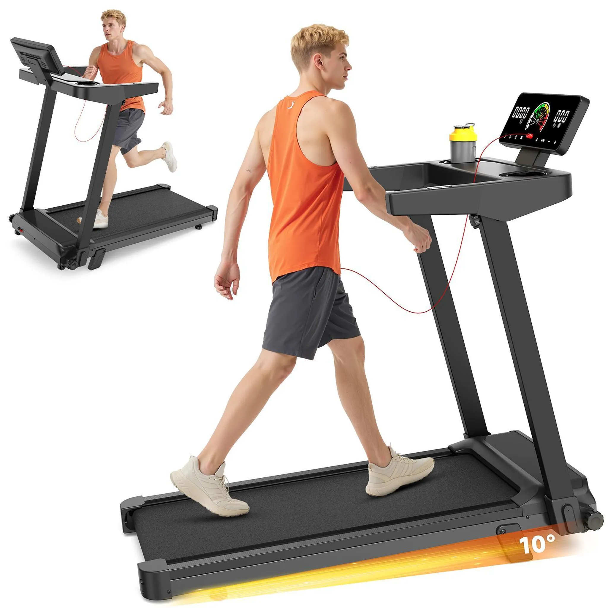 Tapis De Marche Inclinable 6% - 3.0HP, Vitesse 1-6 Km/h, Compact, Avec Télécommande Et Affichage LED, Pour Bureau Et Maison
