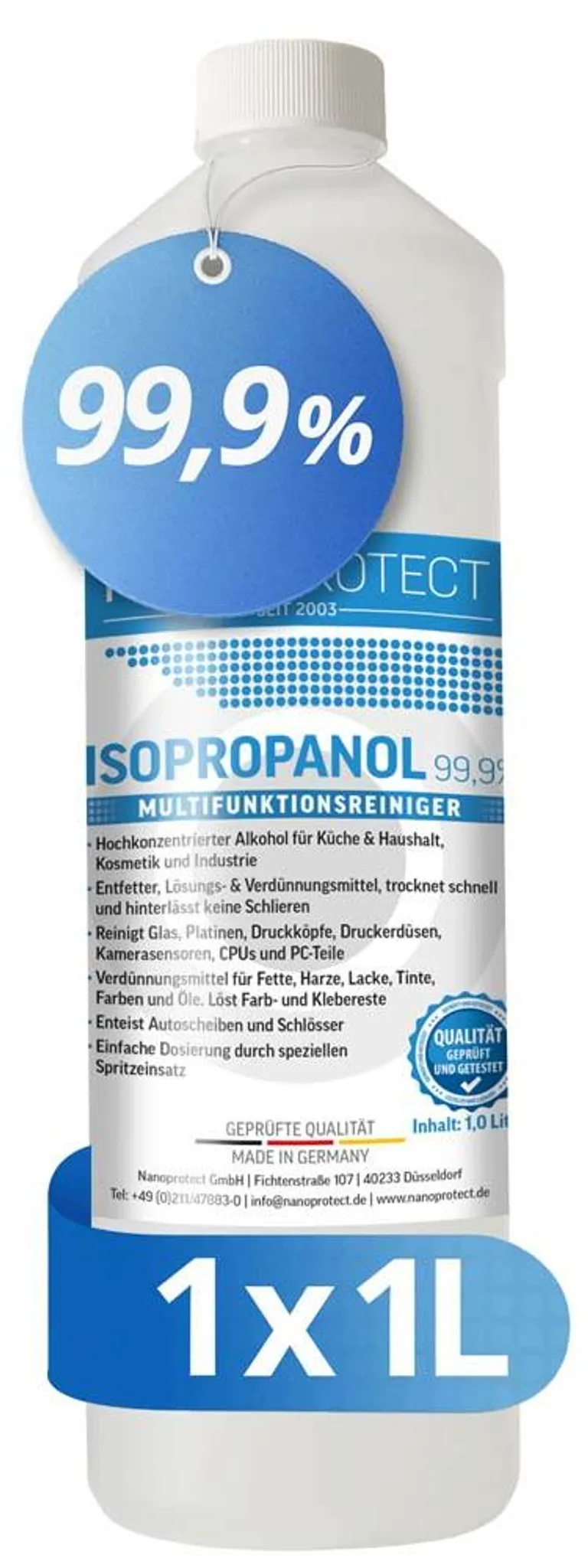 GiDeli Isopropanol 99,9% 20 L - Isopropylalkohol-Reiniger hochprozentig - Reinigungsalkohol für Elektronik - 3D-Drucker-Zubehör - Glas, Bildschirme und Linsen