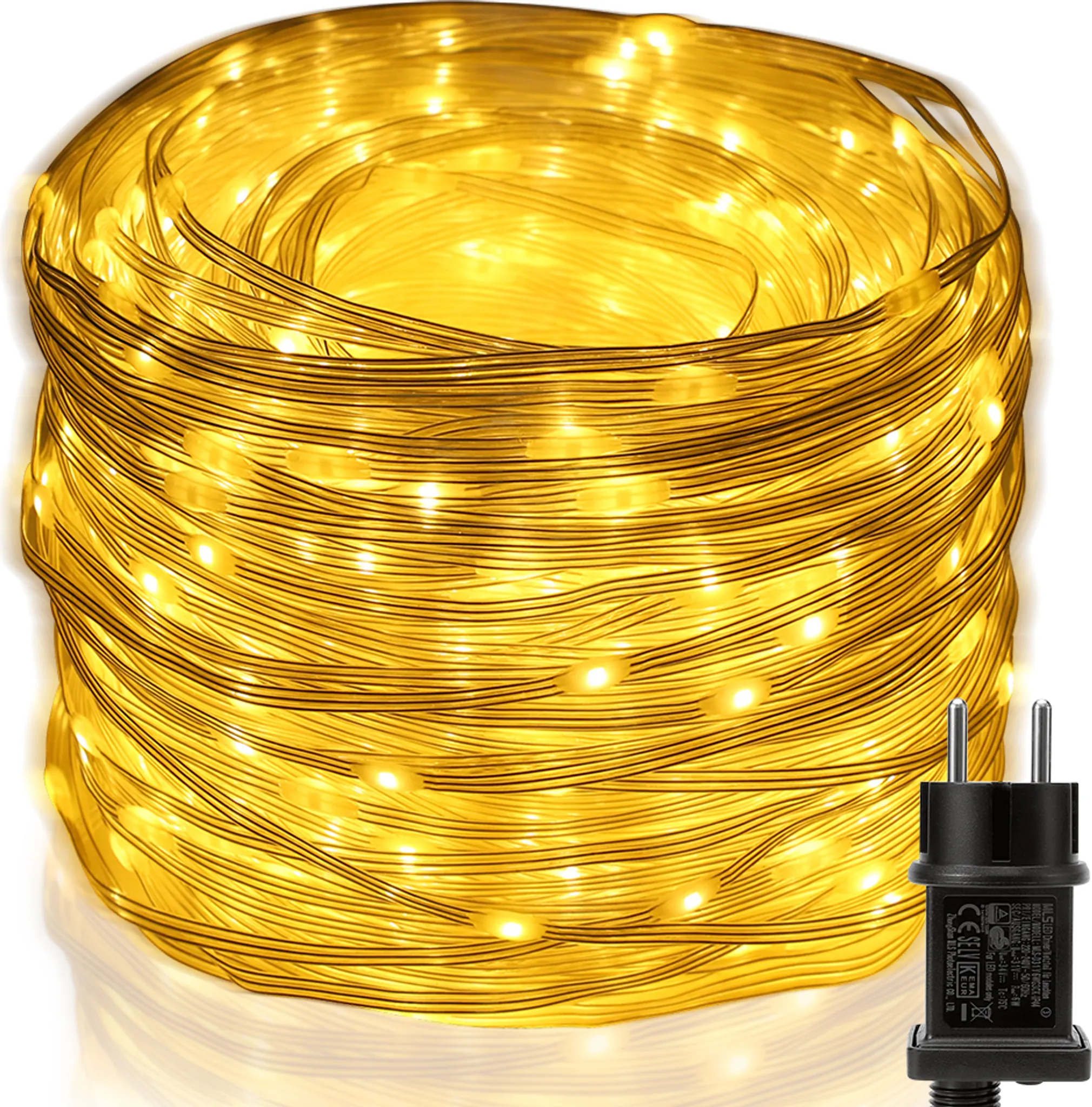 Ollny Lichterkette Außen 10m, 100 LED Warmweiß - Batteriebetrieben Mit Timer