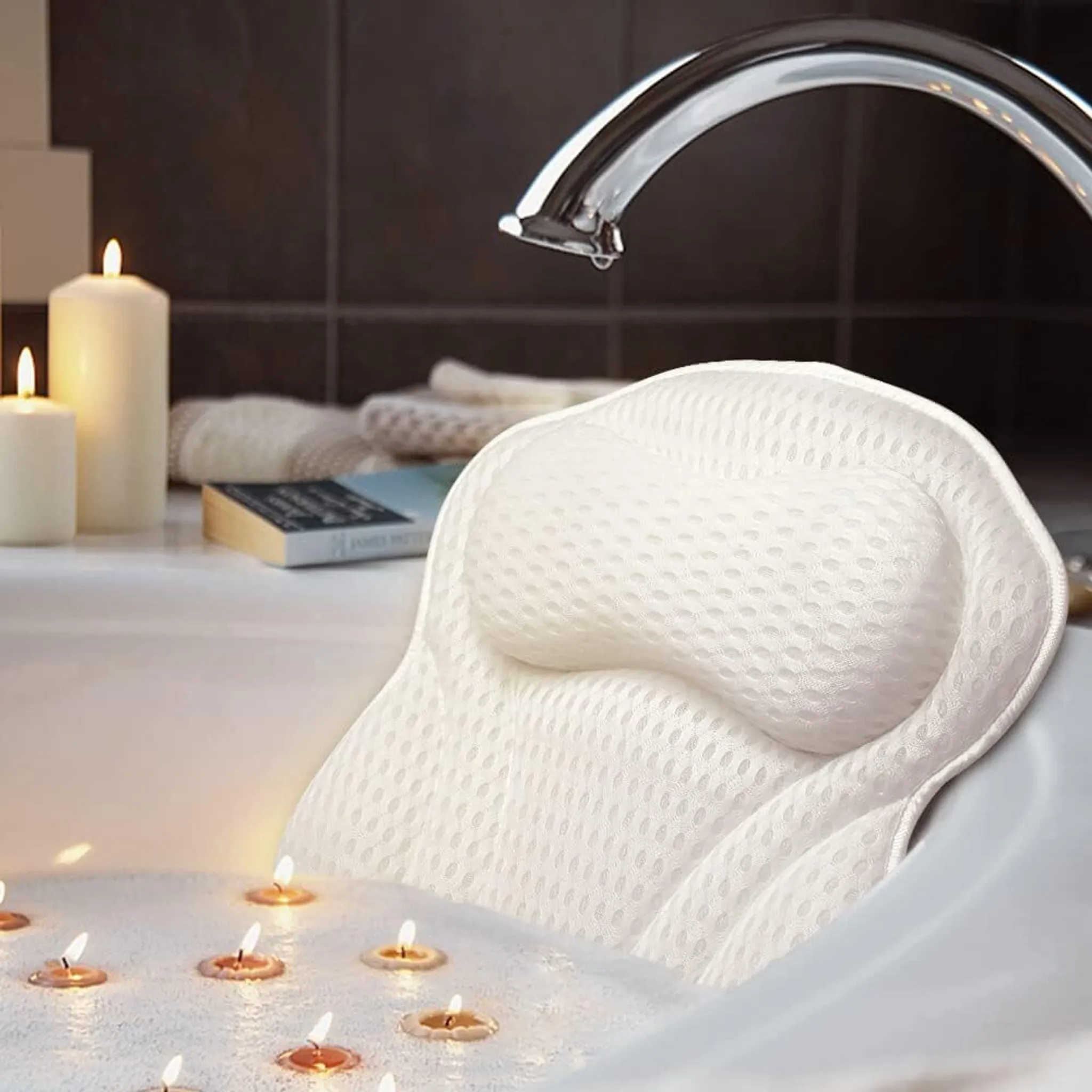 Ganzkörper Badekissen Mit 192 Saugnäpfen – 160x40,6 Cm, Weiß – Luxus-Kissen Für Badewanne Mit Kopf- & Nackenstütze
