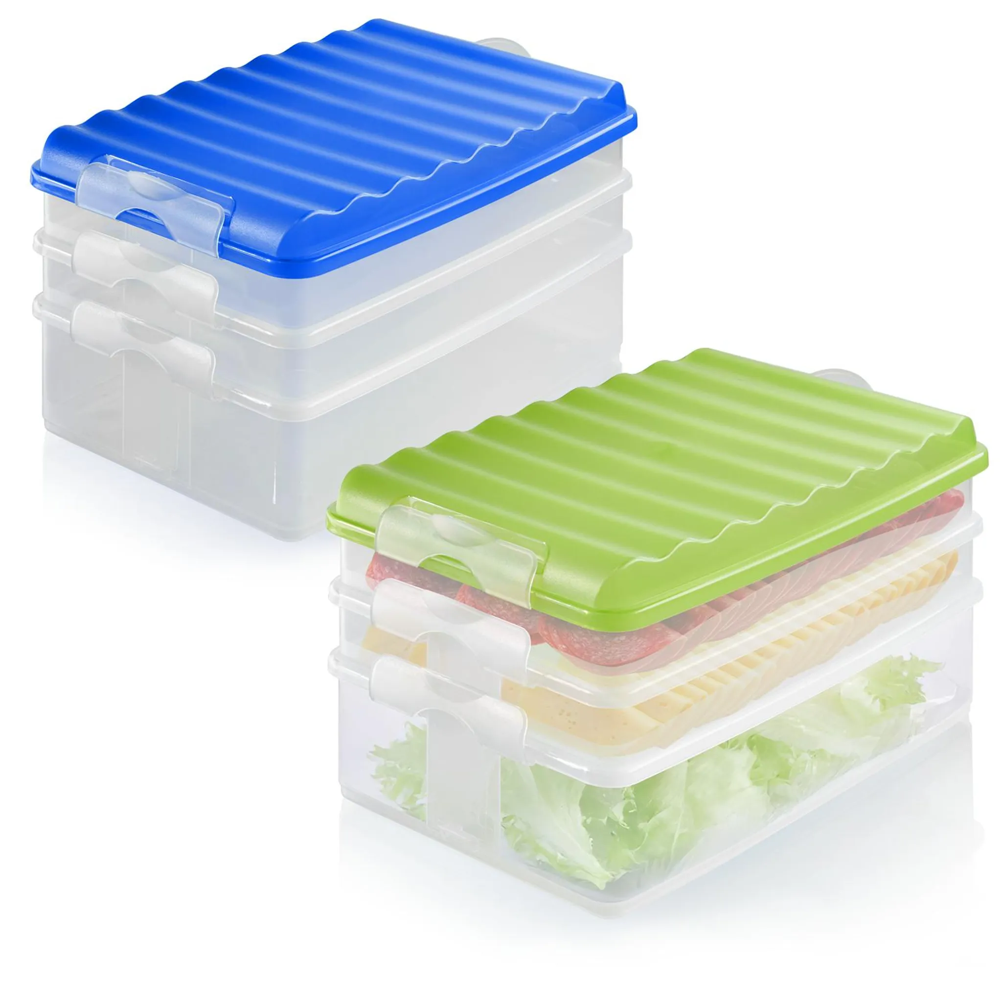 com-four® 2x Lunch-Box mit mehreren Fächern, Aufschnittbox