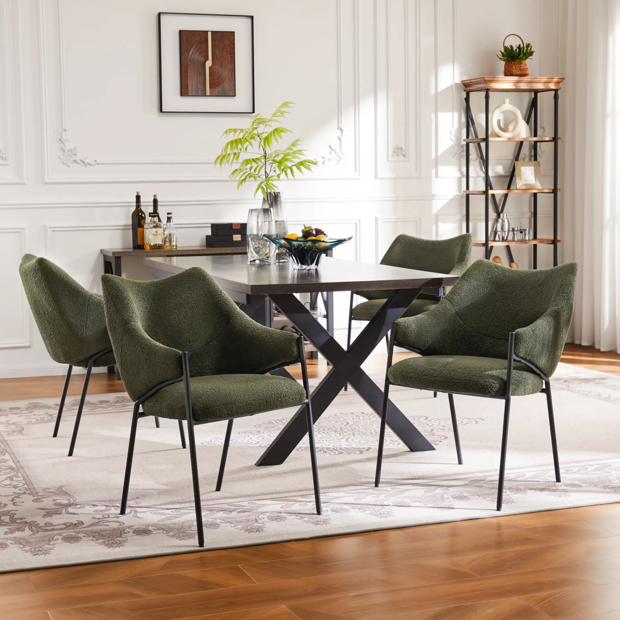 Set Di 6 Sedie Da Pranzo Imbottite - Gambe In Metallo Nero, Tessuto Lino, Per Cucina E Soggiorno