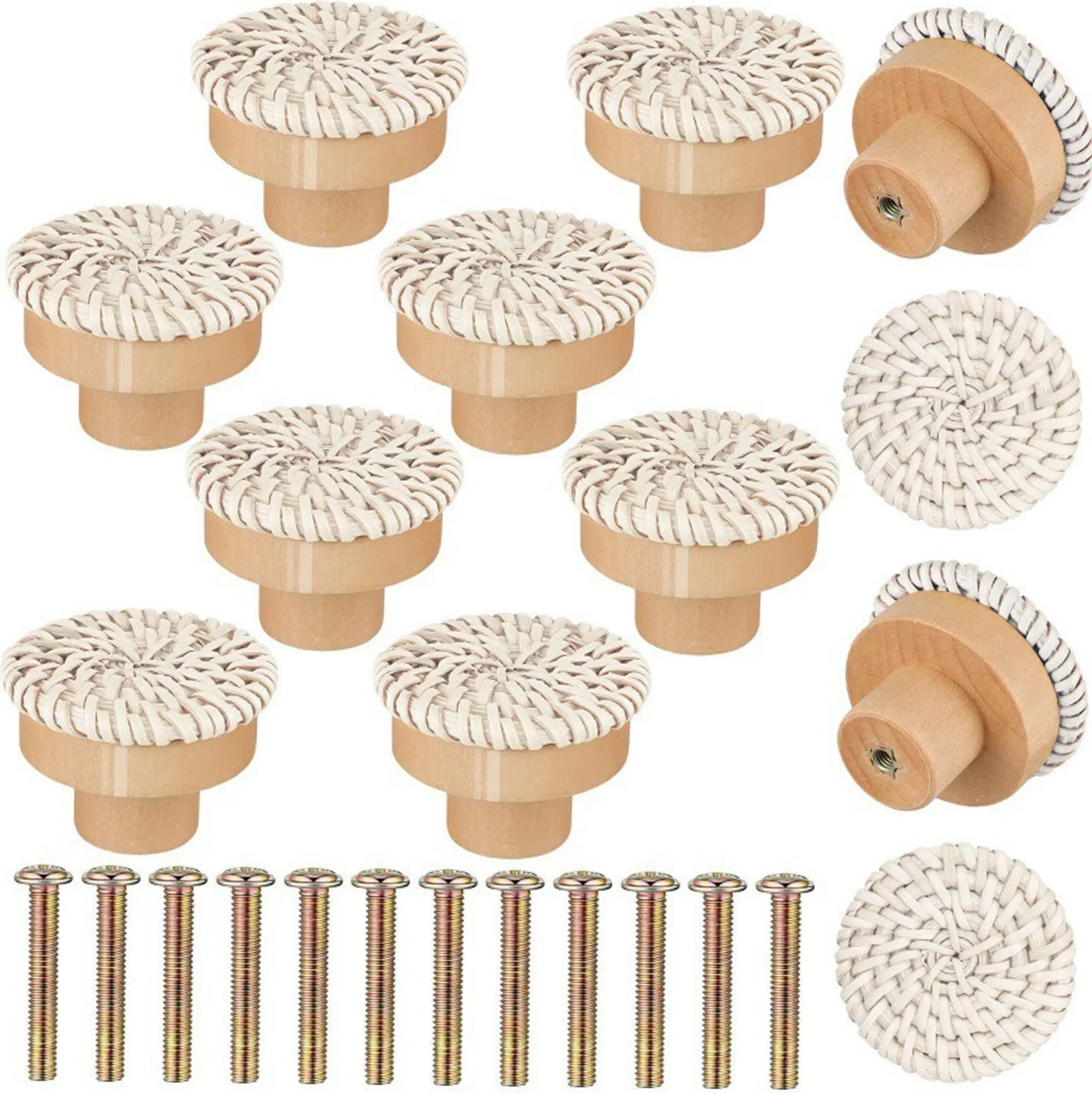Rattan Schrankknöpfe Set - 16 Stück Boho Design Für Möbel
