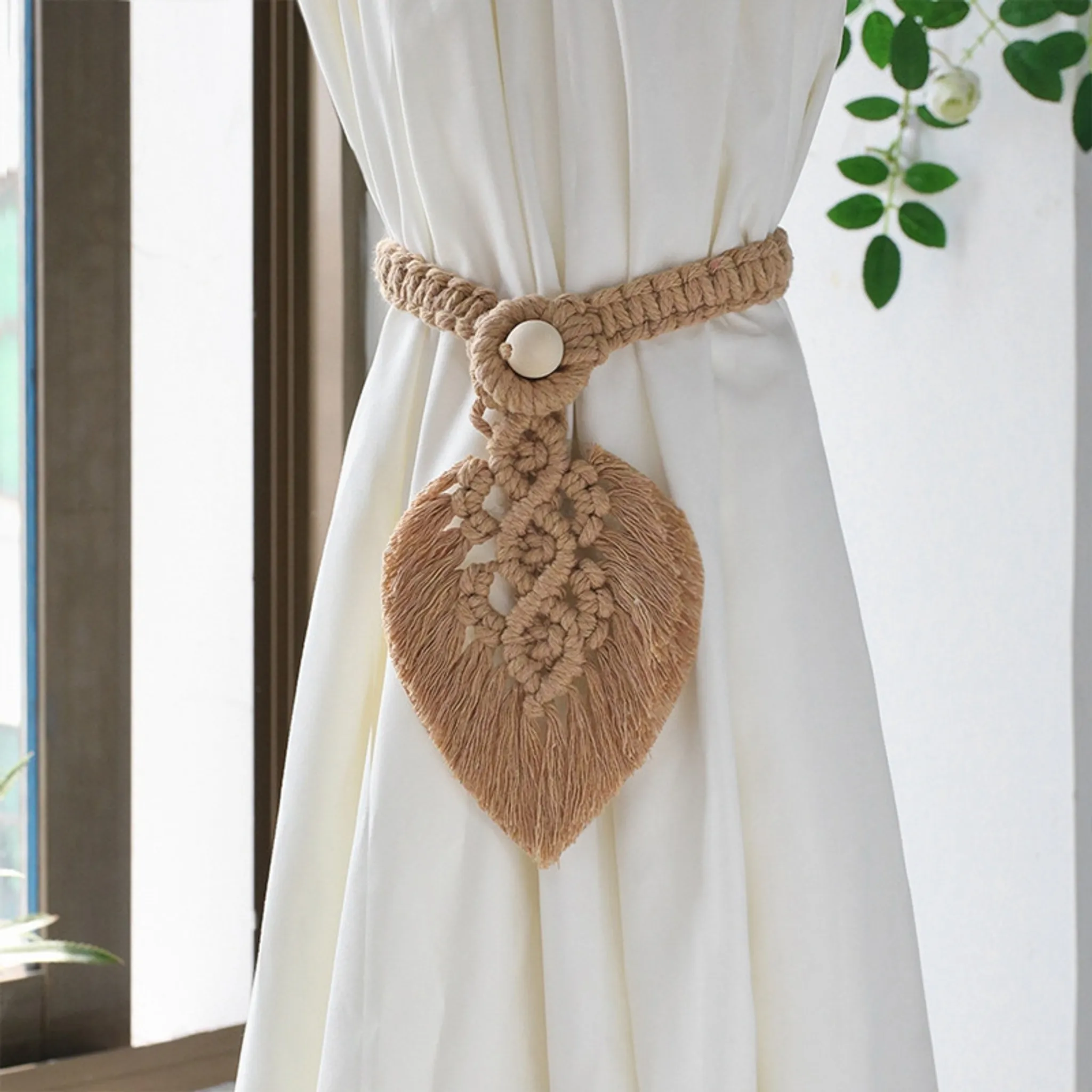 2 Raffhalter Aus Baumwollseil Mit Holzring - Boho-Stil, 28 Cm, Für Vorhänge & Deko