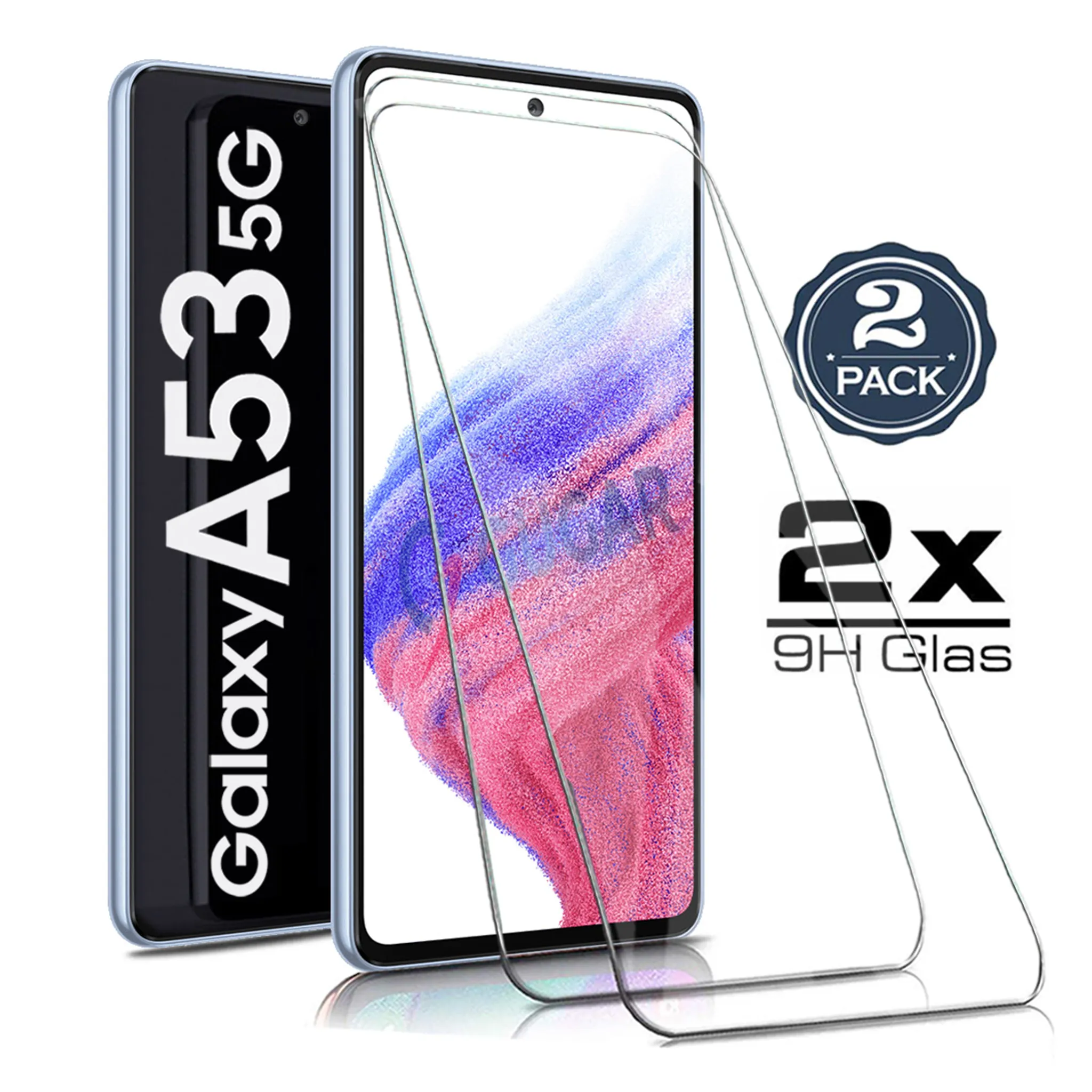 2 Stück Panzerfolie Glas Folie Power Theory Kompatibel mit Samsung Galaxy A53 5G Schutzfolie Schutzglas Displayschutzfolie - Panzerglasfolie mit Schablone 