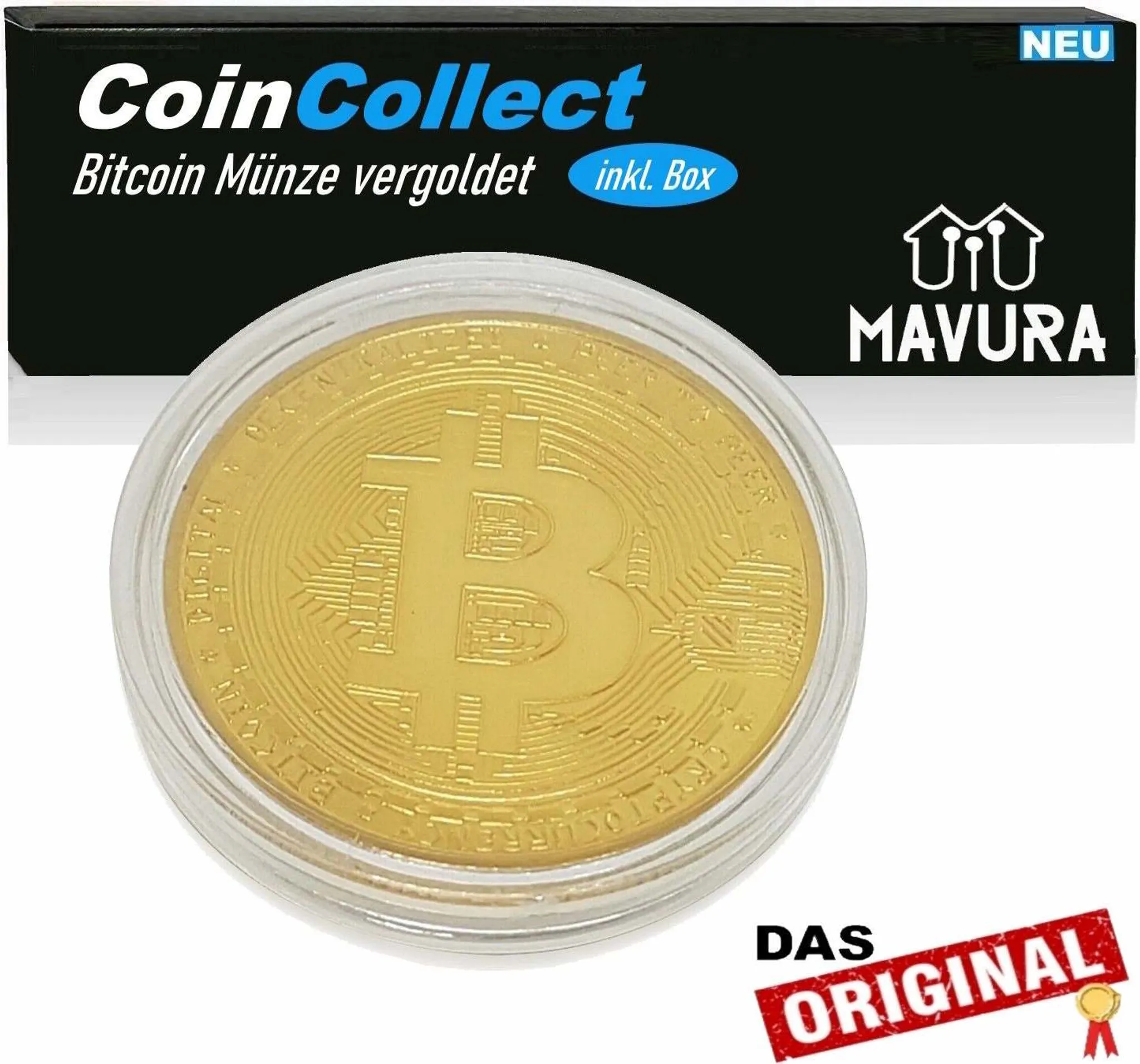 999 Fine Copper Bitcoin Münze Mit 24-Karat Echt-Gold Überzug. 38mm Mit  Schutzhülle Gold Münzen 999.9 Feingold