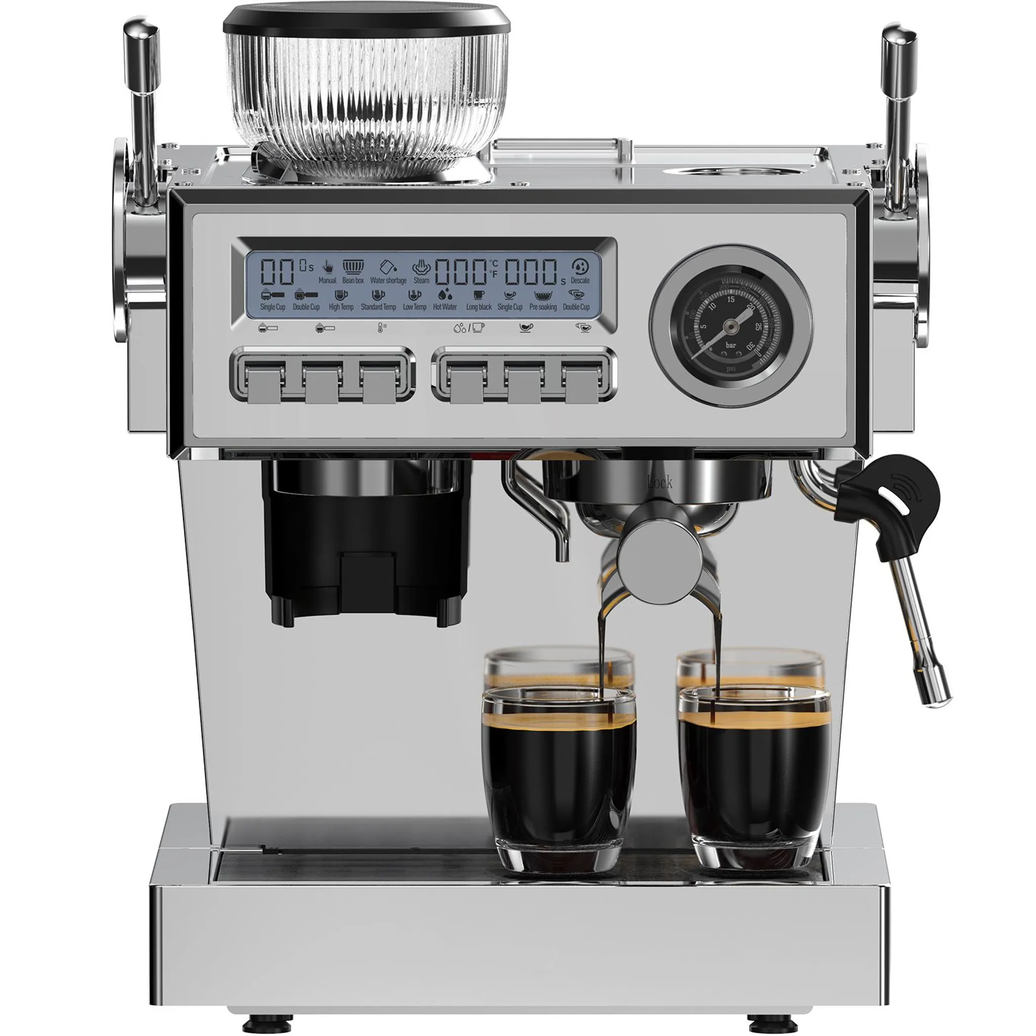 Iceagle Macchina Per Caffè Espresso 1350W - Macchina In Acciaio Inox Con Pompa Italiana 20 Bar, Touch Screen, Montalatte Professionale E Serbatoio 1,3L, Per Cialde ESE E Caffè Macinato