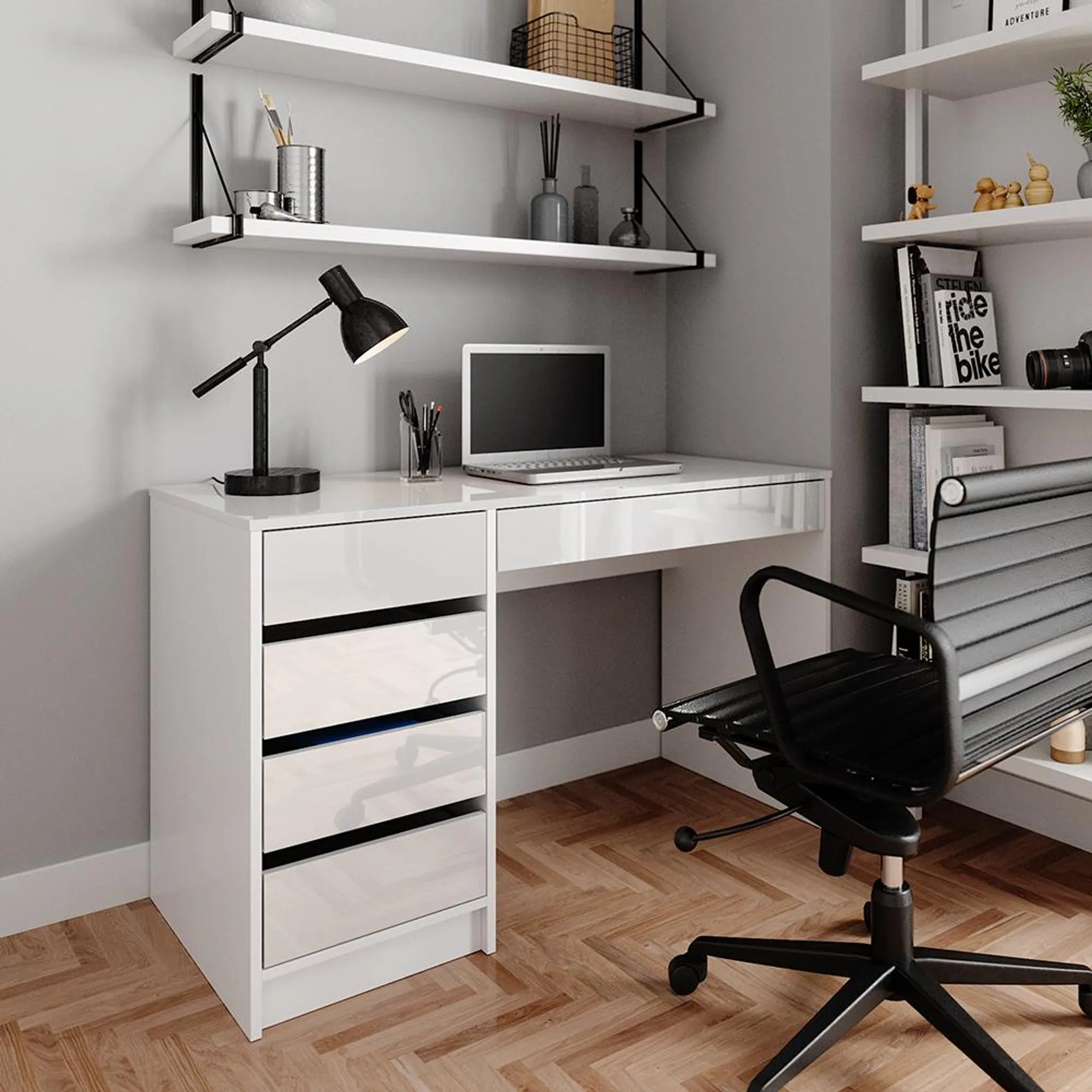 Bureau,Table De Travail,Table D'étude Et Tiroirs Blanc Brillant 102x50x76 Cm Bois Dingenierie Cfw86283 85023433