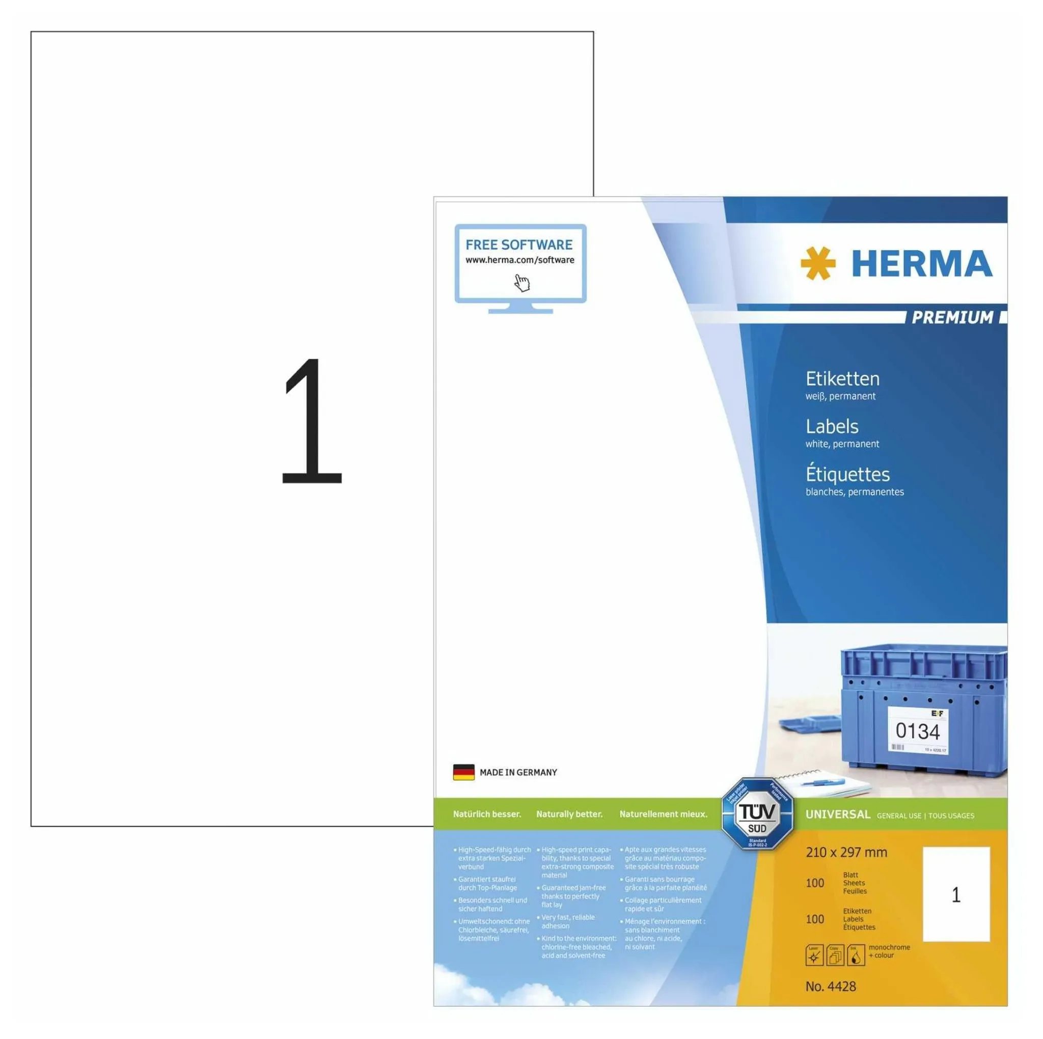 Selbstklebende DIN A4 Etiketten 210x297 mm, 500 Stück Paket - universell | Bedruckbar, matte weiße Oberfläche, kompatibel mit Inkjet- und Laserdruckern, ideal für vielseitige Anwendungen