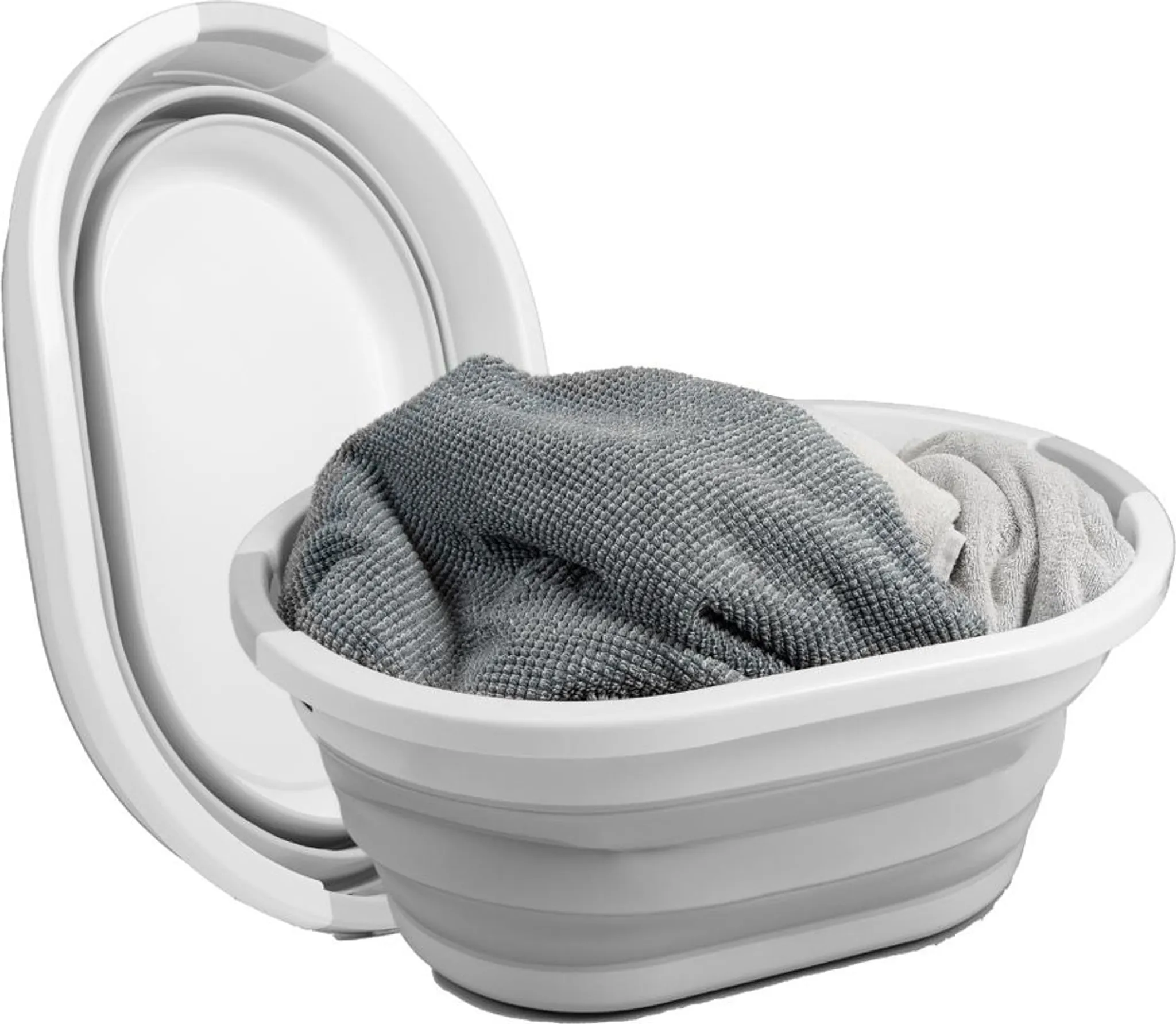Cesto Portabiancheria Ebaxx 69 Litri XL In Plastica - Bianco/Grigio - Con Maniglie
