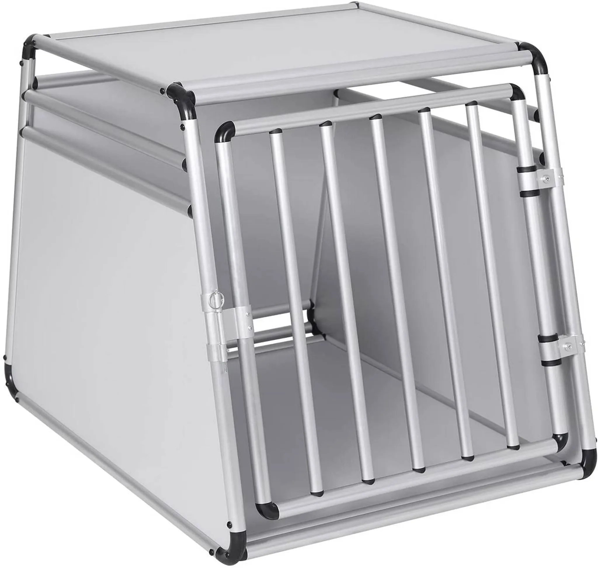 EUGAD Transportbox Hundebox Hundetransportbox Hund Aluminium Reisebox Gitterbox Auto 1 Türig Weiss Schwarz EHT470 