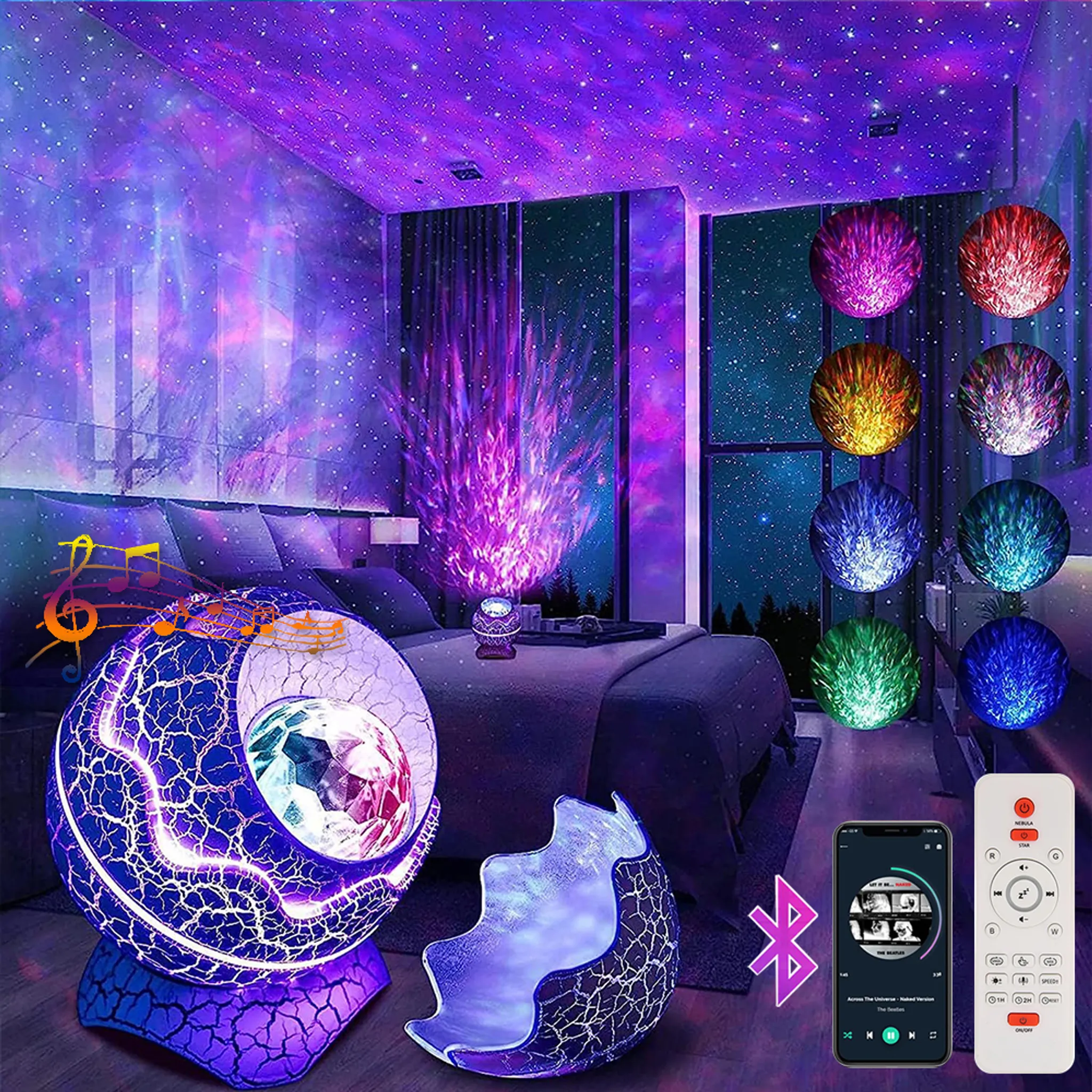 Sterne Deckenprojektor, Lampe Galaxie UFO Sternenhimmel Projektor mit  Sprachsteuerung/Fernbedienung, LED-Licht Mond/Welle/Wasser mit Musik
