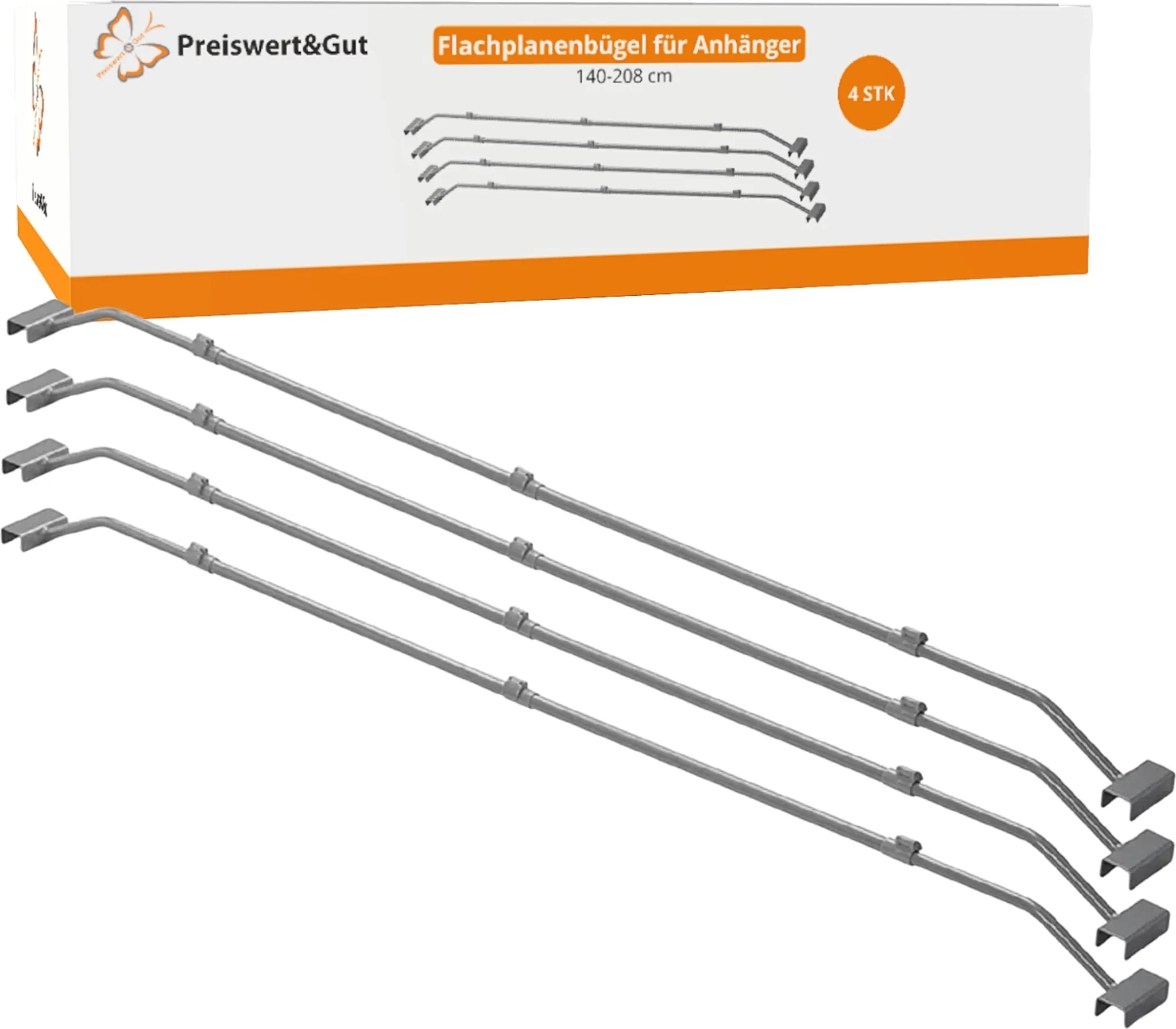 APT 3er Set Anhänger Flachplanenbügel Verstellbar 100-155cm Planenstütze Metall Planenbügel