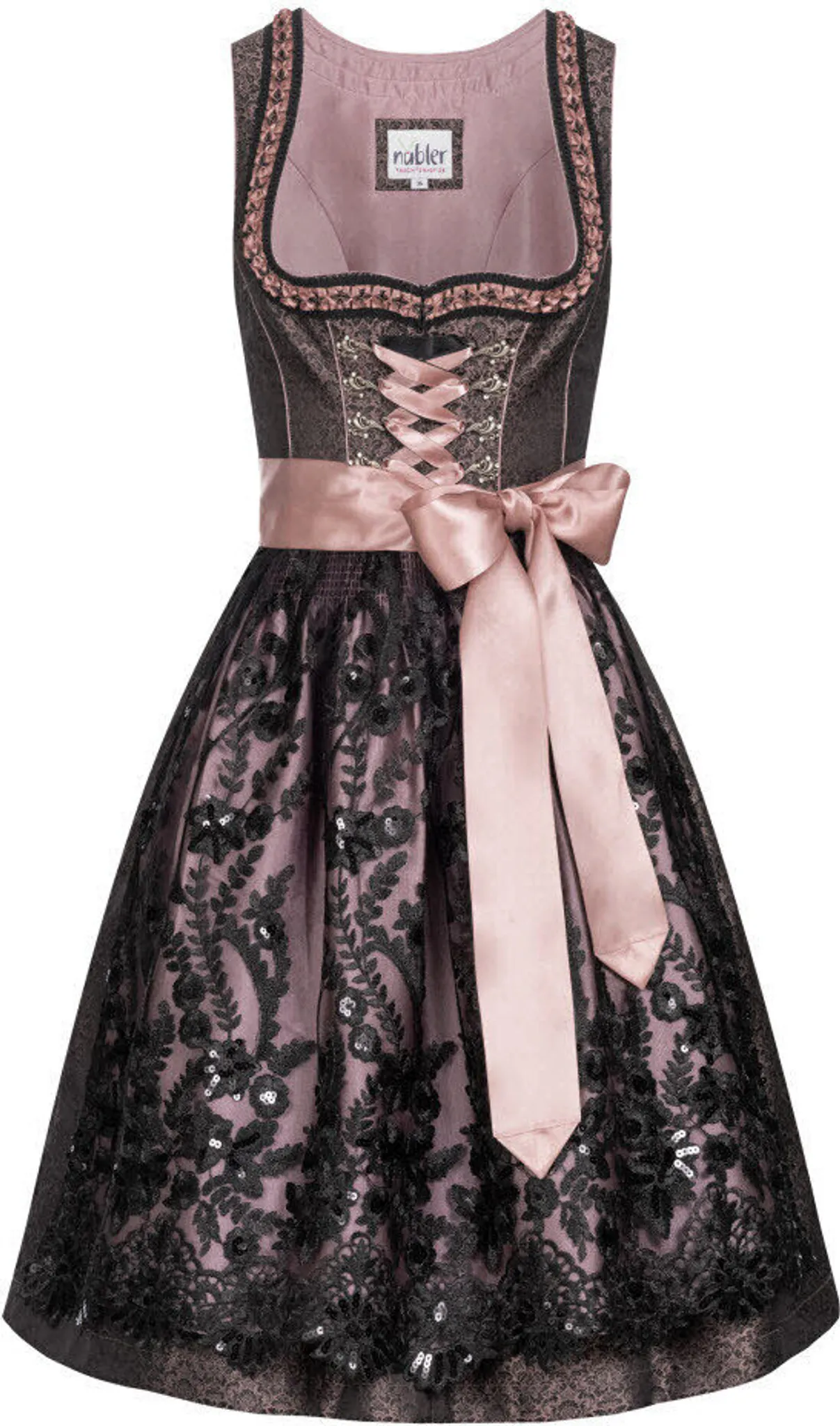 Dirndl Sarah Nero In Cotone - Abito Tradizionale Bavarese, Scollo A Cuore, Pois Eleganti - Foto 8