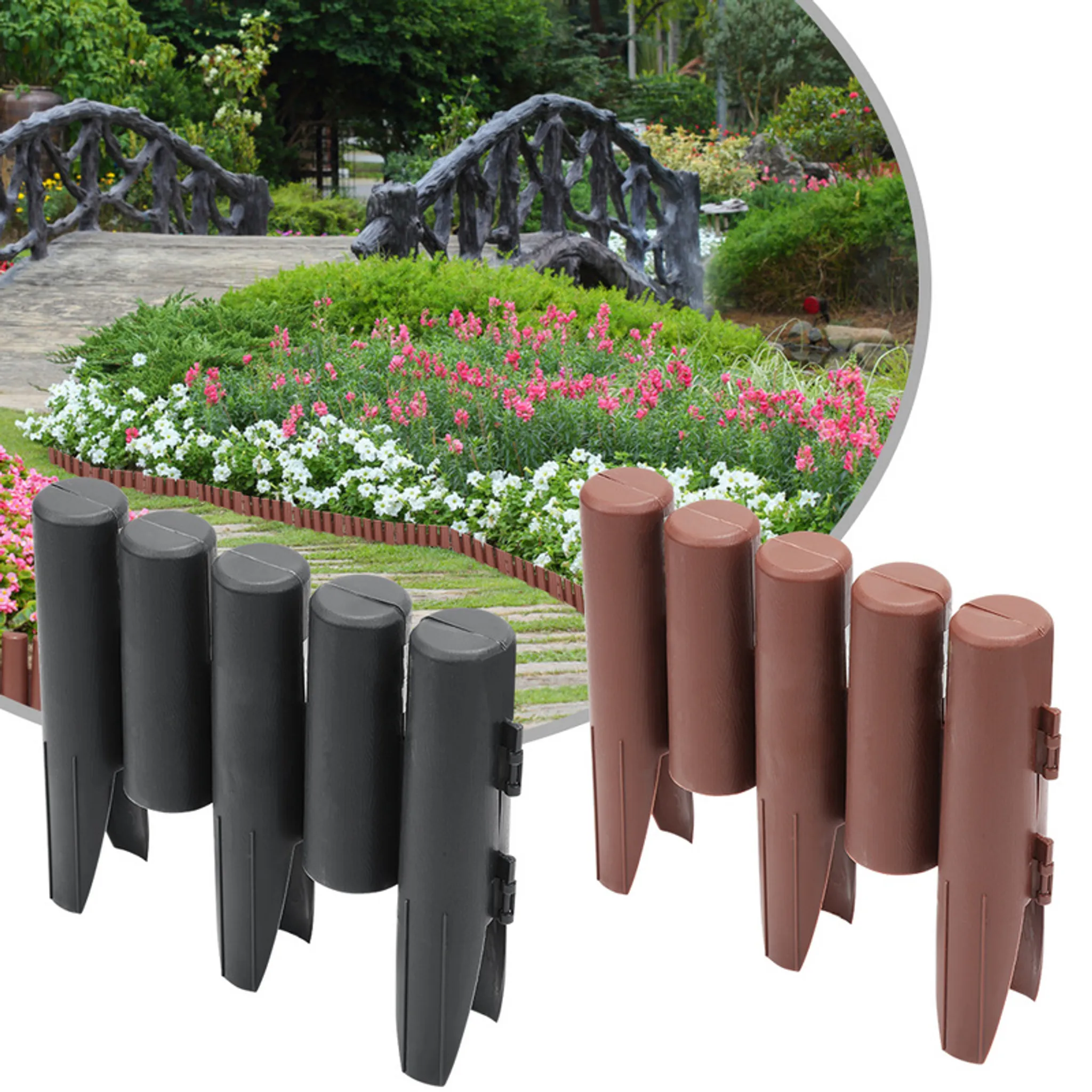 Bordo Per Aiuole In Plastica Effetto Legno – 8,4 M (30 Pezzi), 28x24,5 Cm, Marrone, Resistente E Facile Da Montare