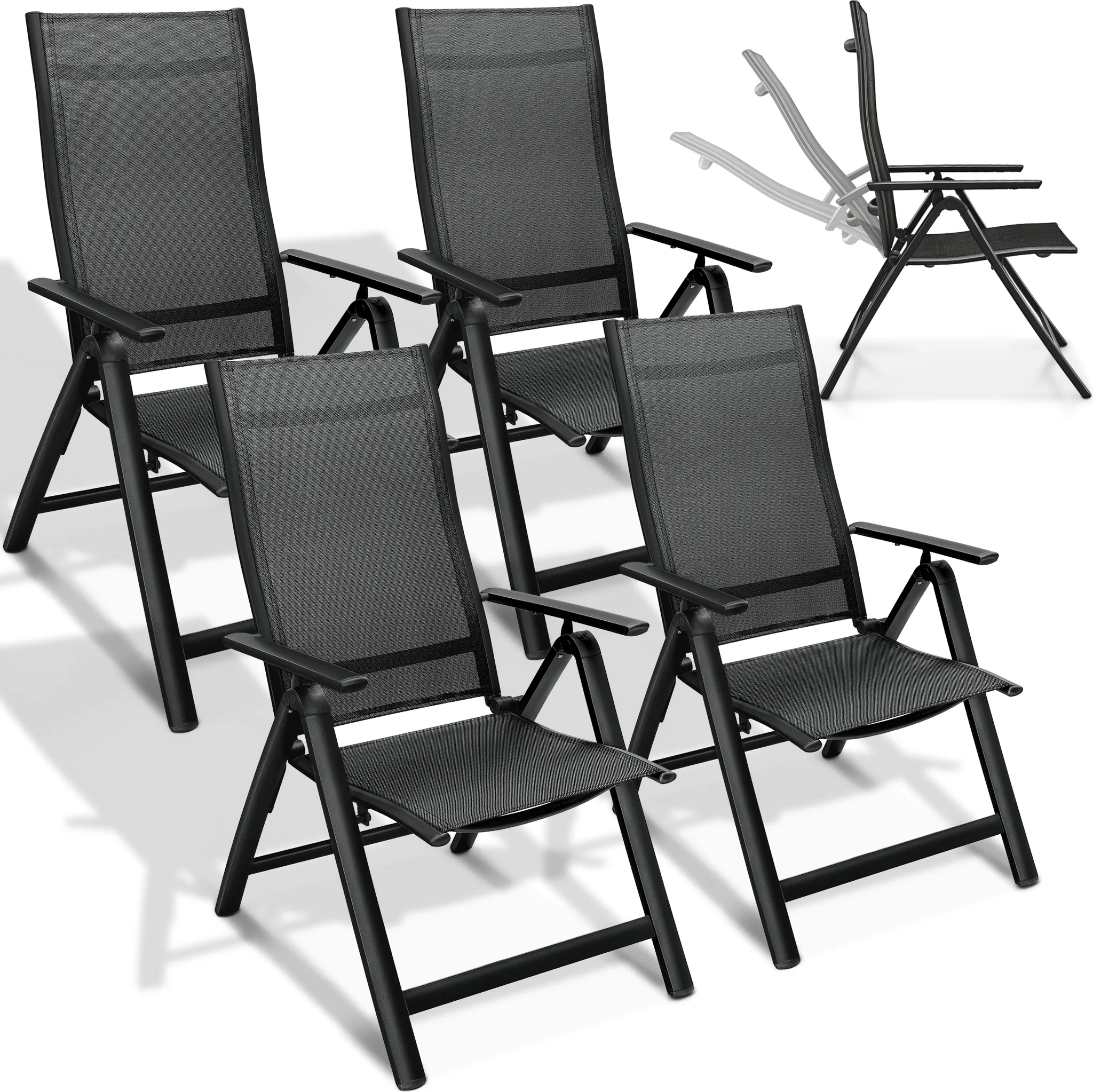 Sedia Da Giardino Mojawo Pieghevole In Alluminio – Schienale Alto Regolabile In 7 Posizioni, Resistente Alle Intemperie, Argento/nero, 54x64x106 Cm