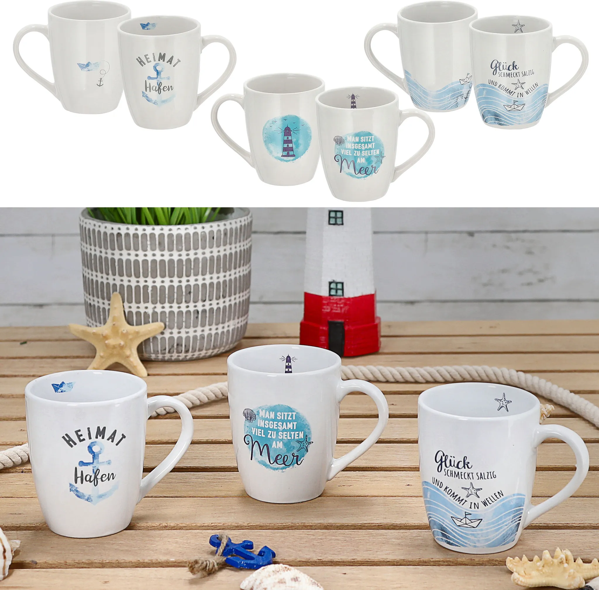 Asayu Japan Kairagi Keramik Tassen Set – 2 Handgefertigte Steinzeug-Becher, 370 Ml, Blau & Weiß