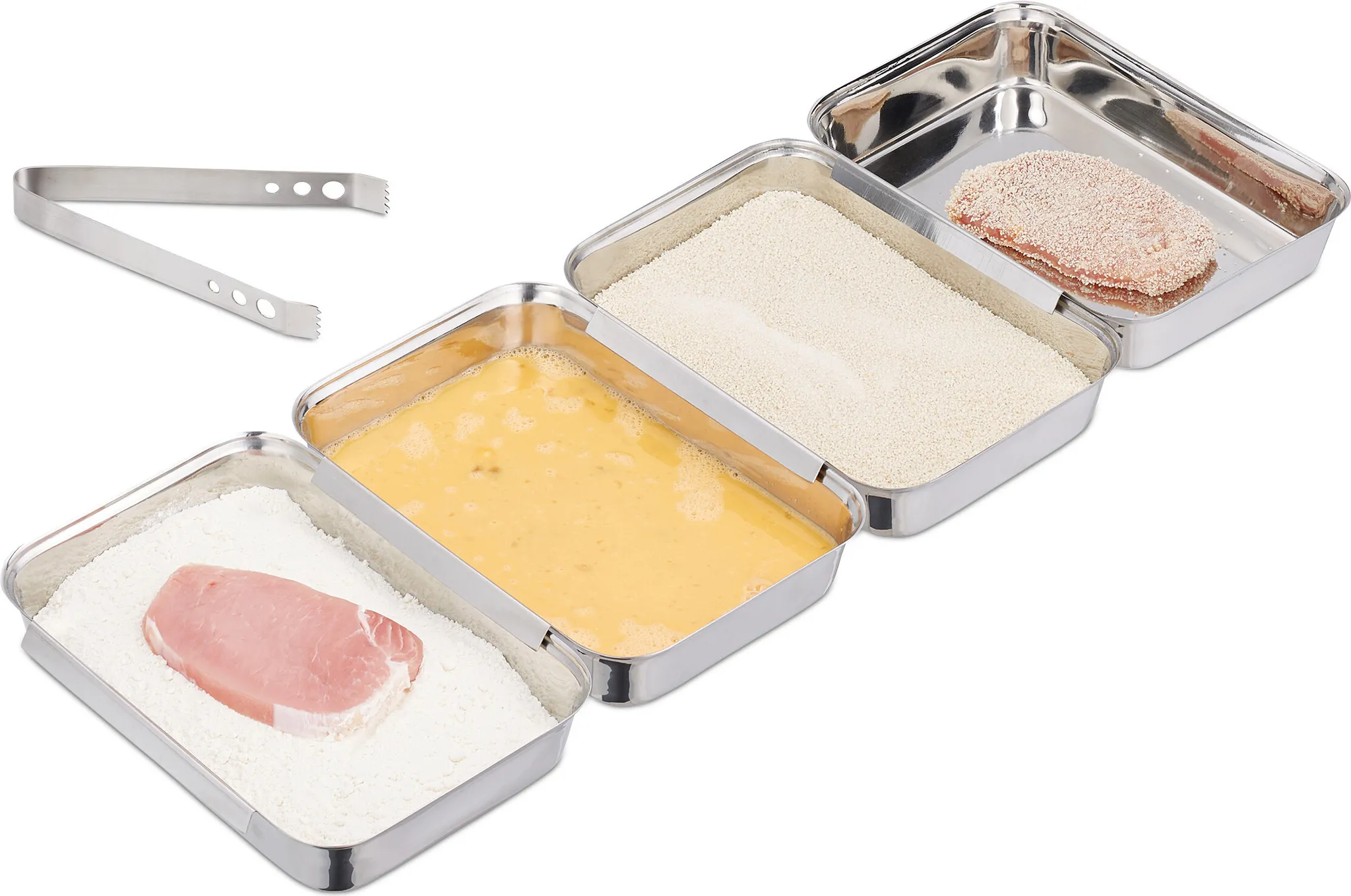 4-teiliges Panierschalen-Set GN 1/3 – Edelstahl 32,5 X 17,5 X 6,5 Cm, Mit Deckel, Für Panierstraße, Marinieren & Aufbewahrung