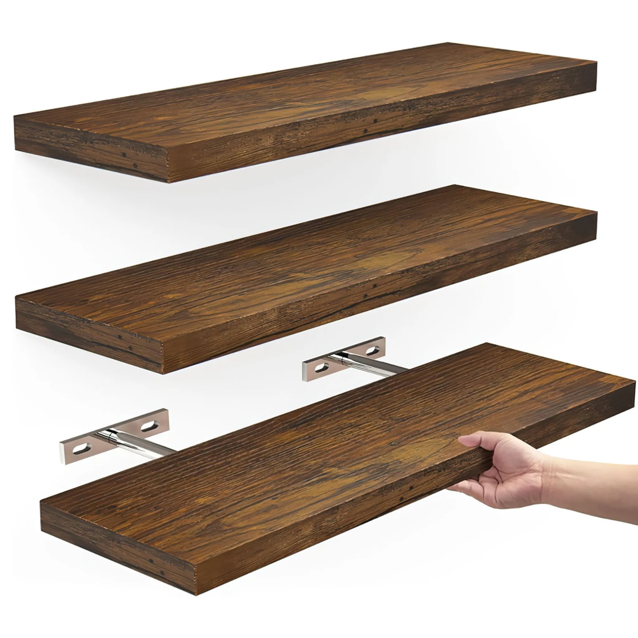 IFCOW Schweberegale Aus Holz – 3er Set, 50x15x16,5 Cm, Für Wanddekoration & Aufbewahrung