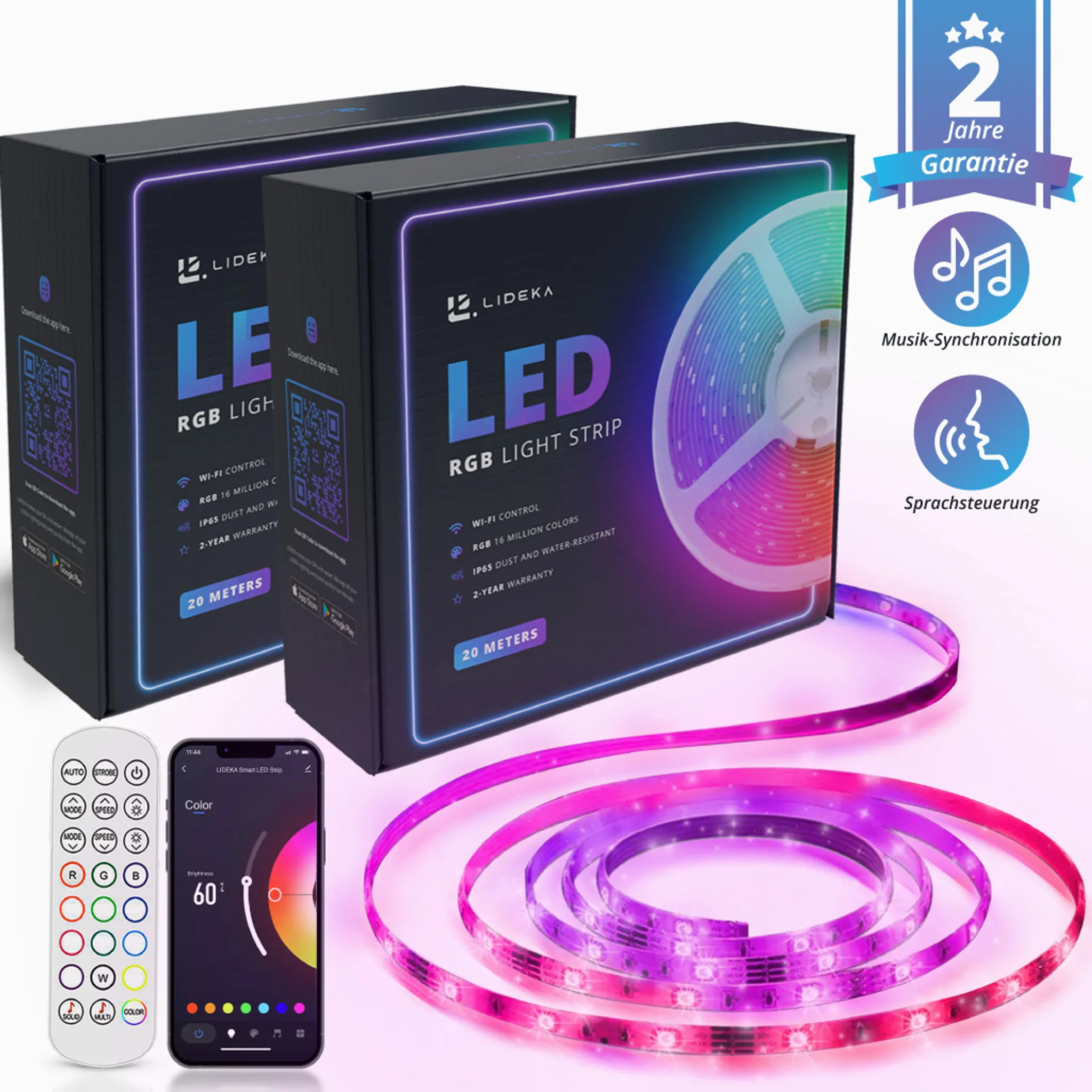 Govee LED Strip 40m, Bluetooth RGB LED Streifen mit App-Steuerung