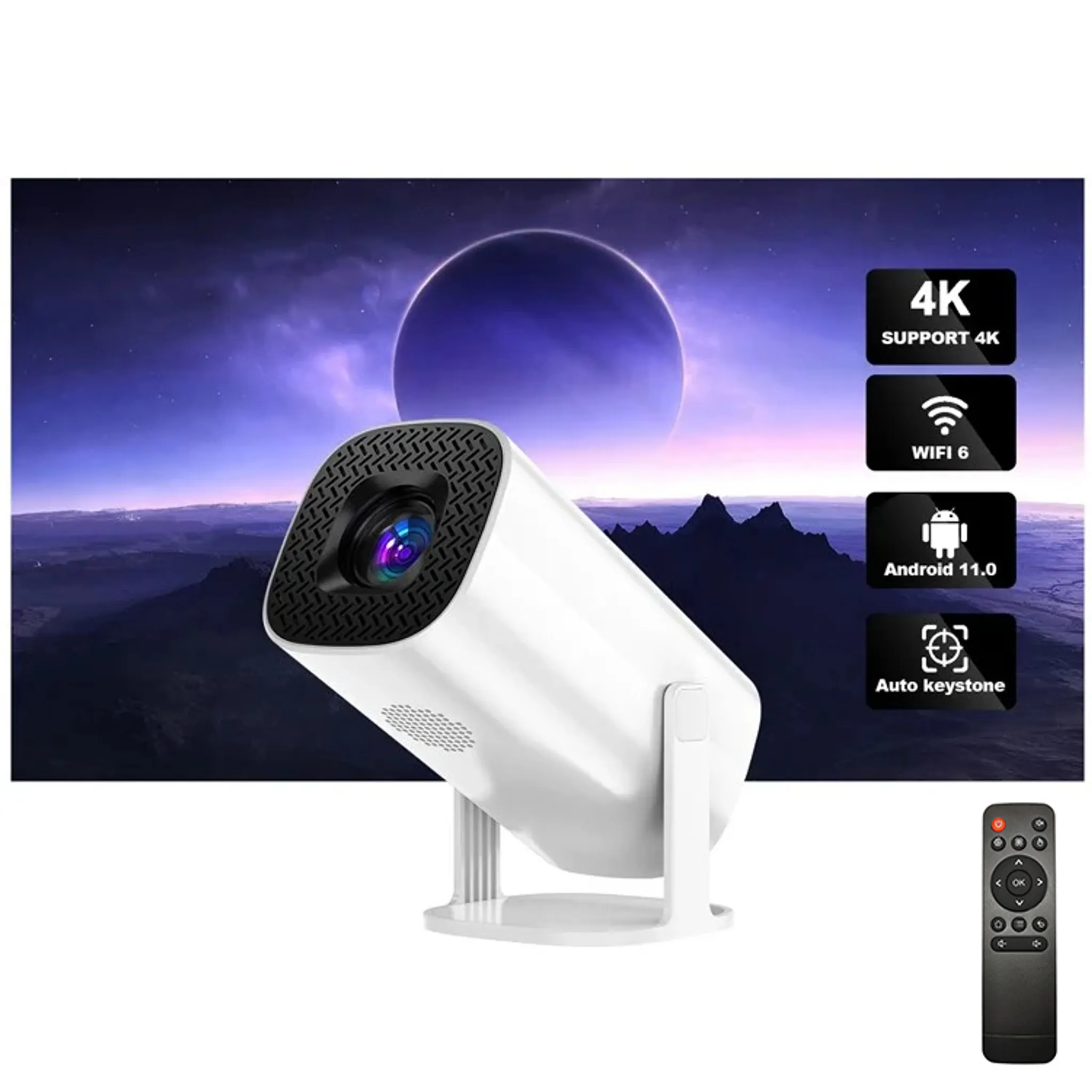 Konsoefuly Home Theater Proiettore Portatile - Mini Proiettore 4K Supportato, Videoproiettore 15000 Lux, ±30° Keystone, Zoom 50%, Compatibile con iOS/Tablet/Laptop/PC/TV Stick/Box/Unità USB/DVD