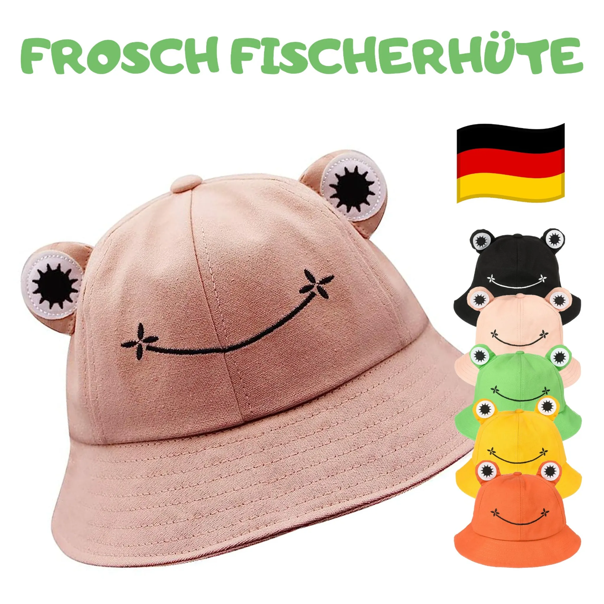 Wendehut Sommerhut FROSCH Sonnenschutz -Bucket Fischermütze - Rosa Hat- Sonnenmütze