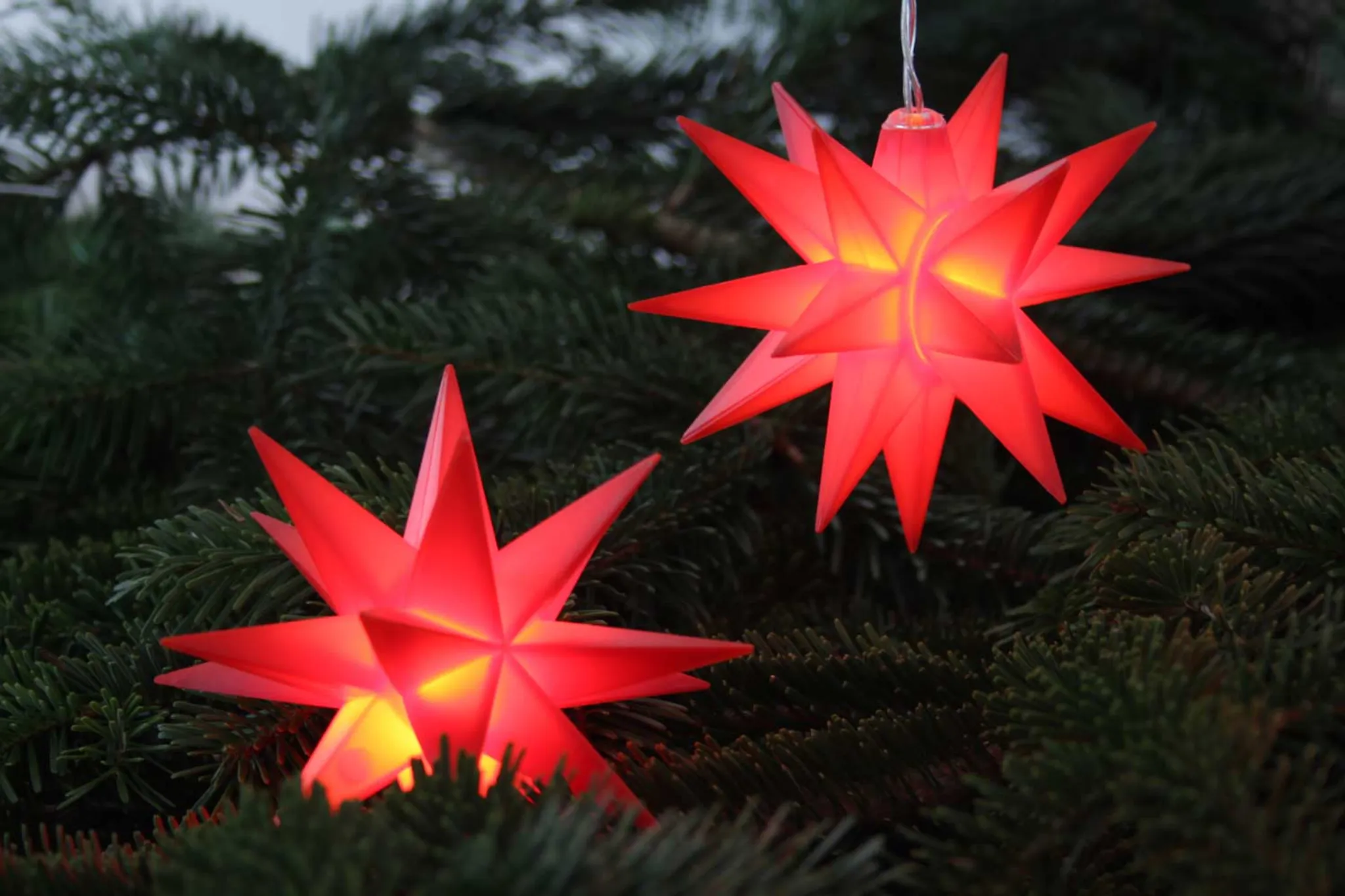 Weihnachtssterne Lichterkette 8,5m rote Timer IP44 Sterne Außen FHS warmweiß 18 LED