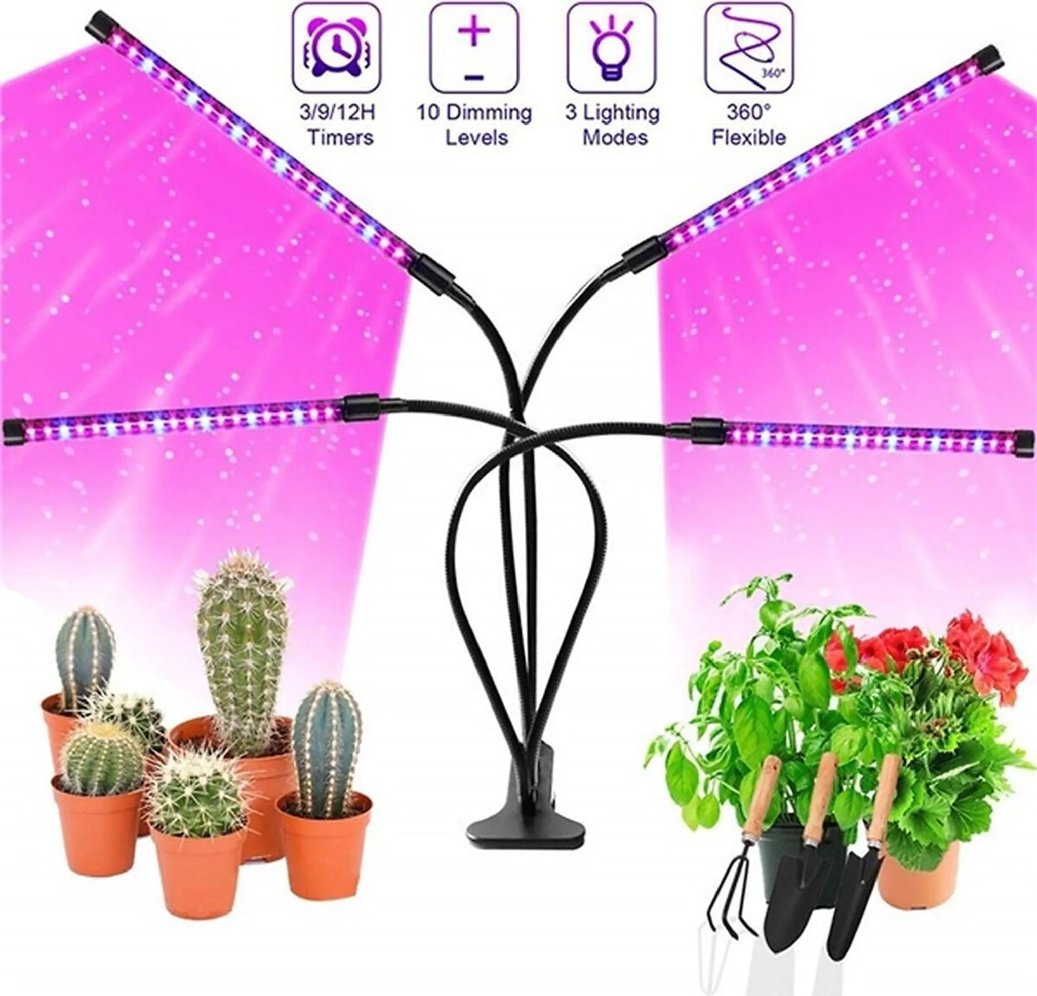 Eisaro Pflanzenlampe LED – 2 Köpfe, Vollspektrum, Zeitschaltuhr, 360° Verstellbar, Für Zimmerpflanzen