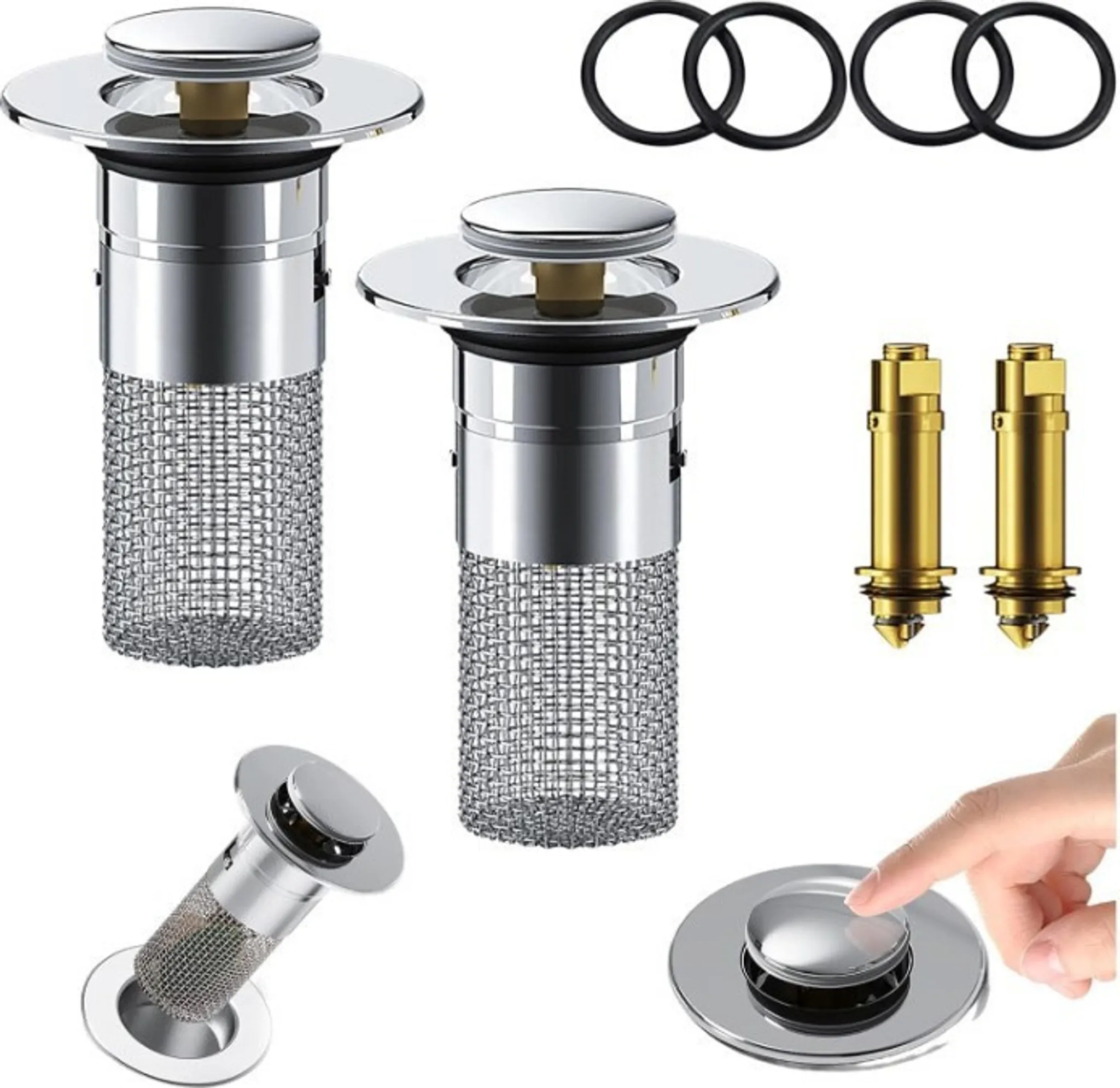 2 Pièces de Crépine de Vidange, Filtre à Evier en Acier Inoxydable Cuisine, 33 × 51 mm Grille Douche, Bonde Evier Pop-Up en Noyau en Laiton | Leroy Merlin