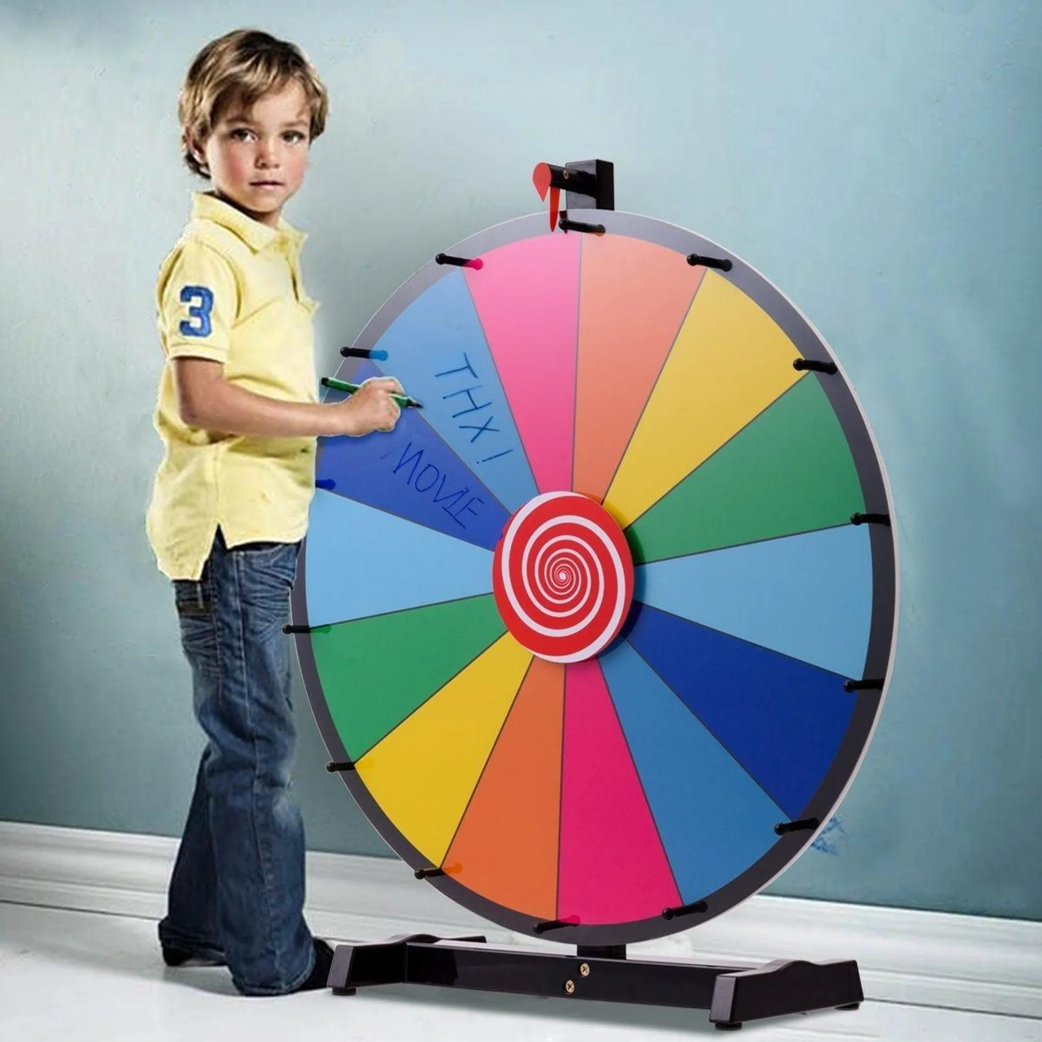 Roue De La Fortune En Bois – 35 Cm, 12 Zones Personnalisables, Avec Marqueurs, Tournevis, Gomme